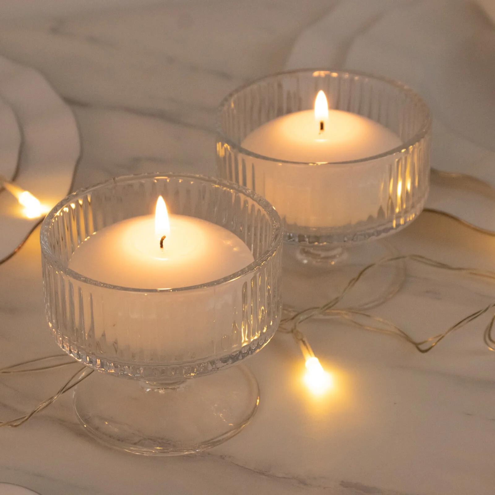 6 Pack 3" Clear Ribbed Glass Candle Holders – Vintage Coupe Pedestal Candle Cups for Floating & LED Candles, Table Centerpieces - Image 6