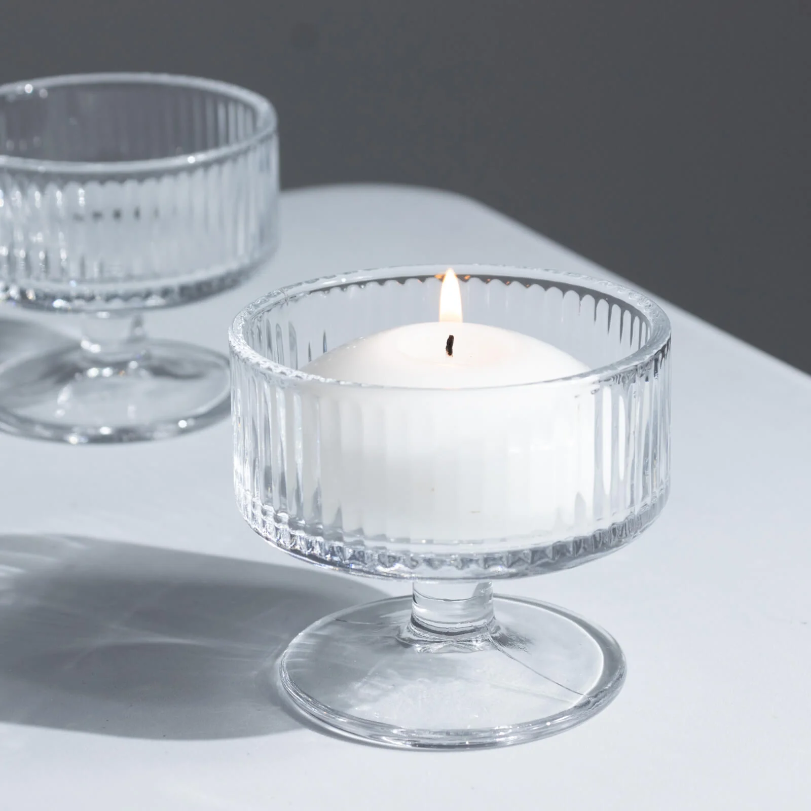 6 Pack 3" Clear Ribbed Glass Candle Holders – Vintage Coupe Pedestal Candle Cups for Floating & LED Candles, Table Centerpieces - Image 7