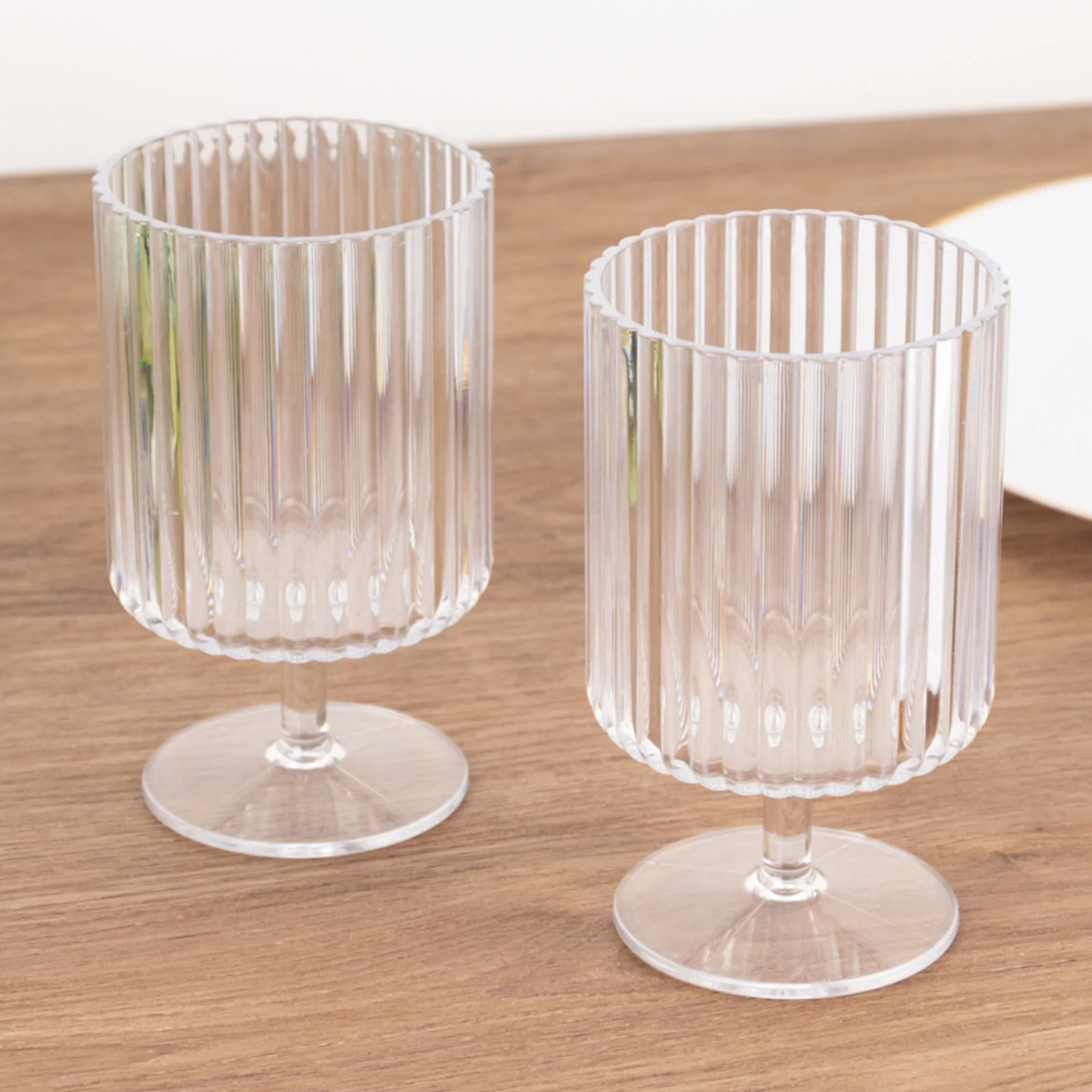 12-Pack Plastic Goblets Clear Vintage Ribbed Pattern Short Stem - Reusable Wine Glasses 12oz - Image 9