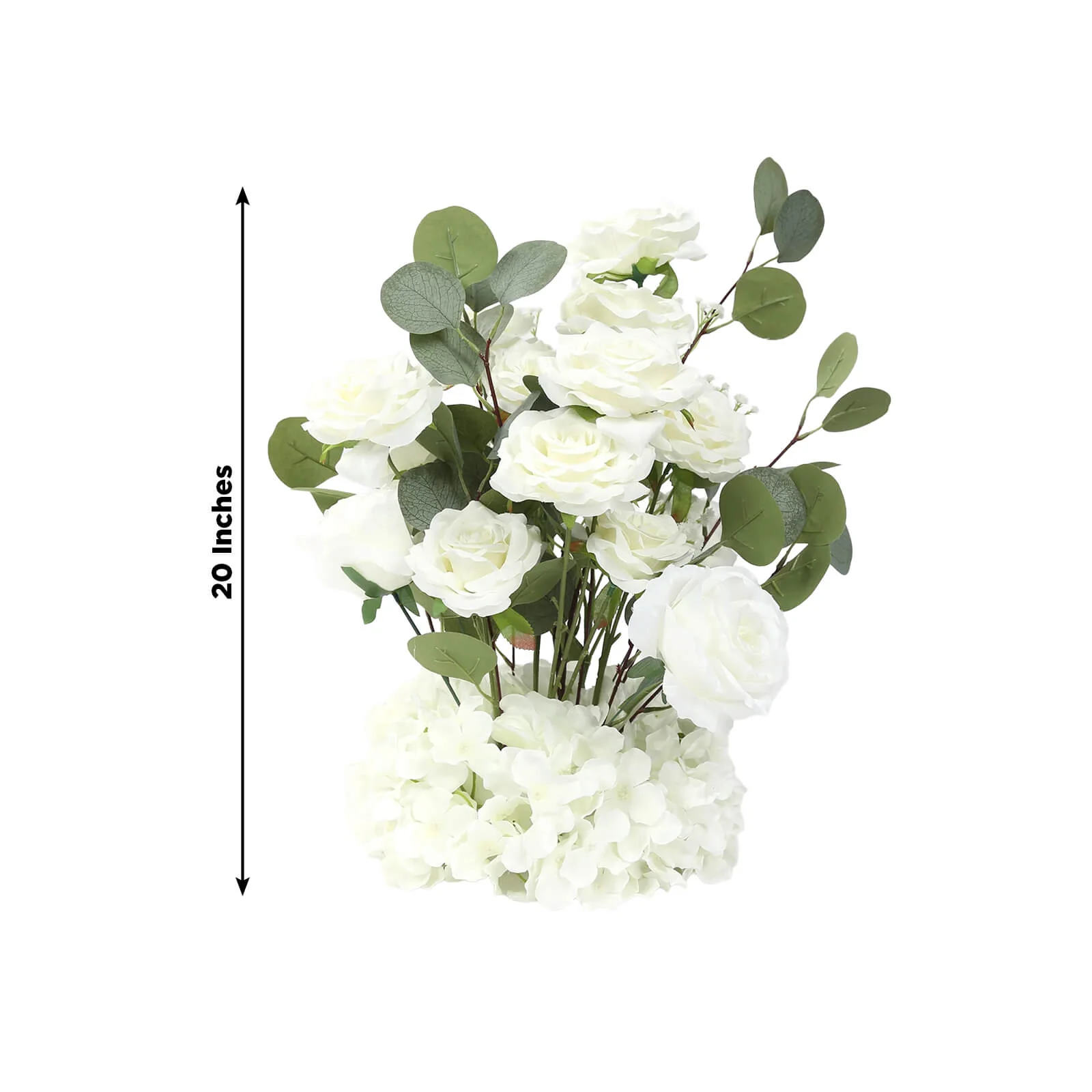 4-Pack White Artificial Flower Arrangements – 20" Roses, Hydrangeas & Eucalyptus, Free-Standing with Foam Base for Wedding Aisle Décor - Image 2