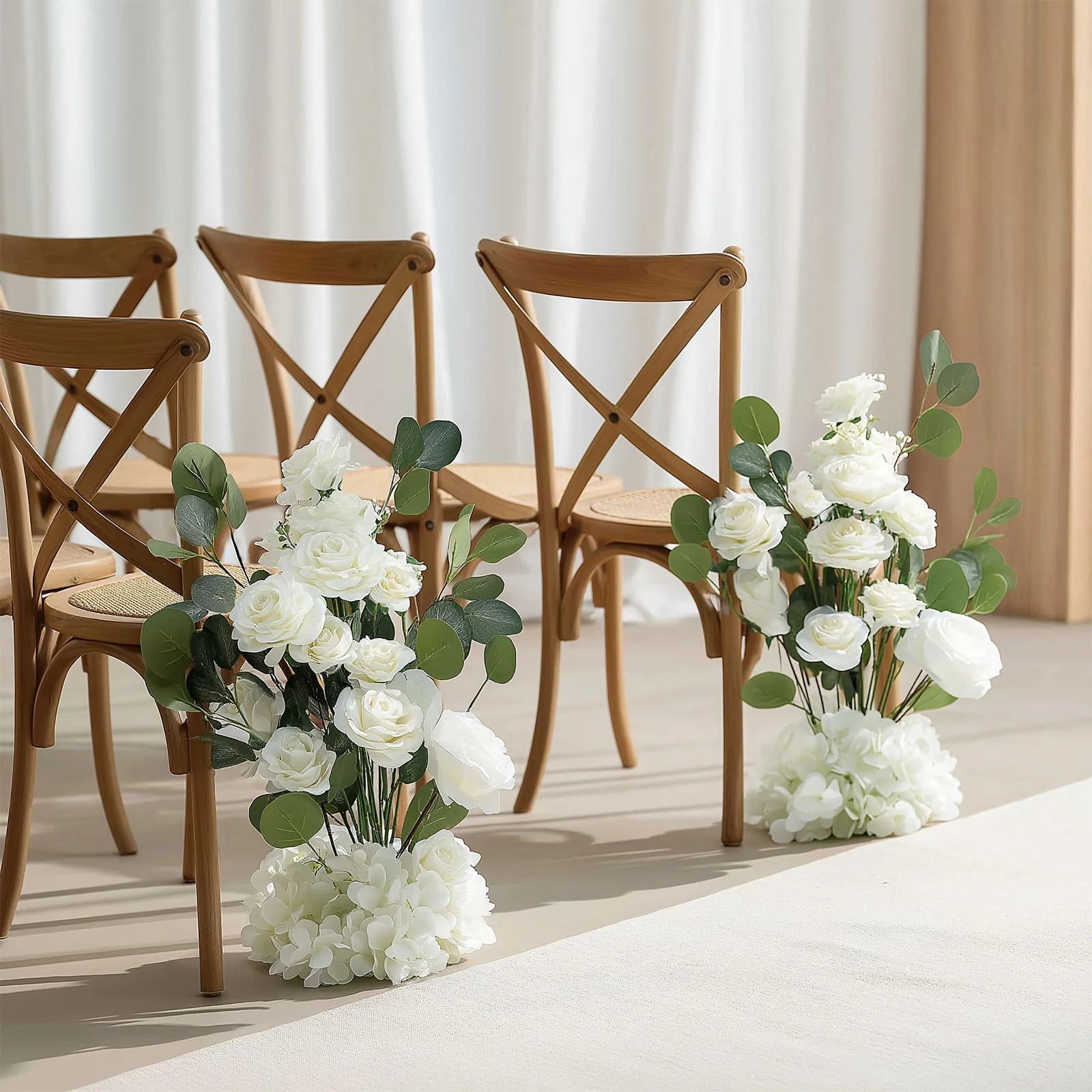 4-Pack White Artificial Flower Arrangements – 20" Roses, Hydrangeas & Eucalyptus, Free-Standing with Foam Base for Wedding Aisle Décor - Image 9