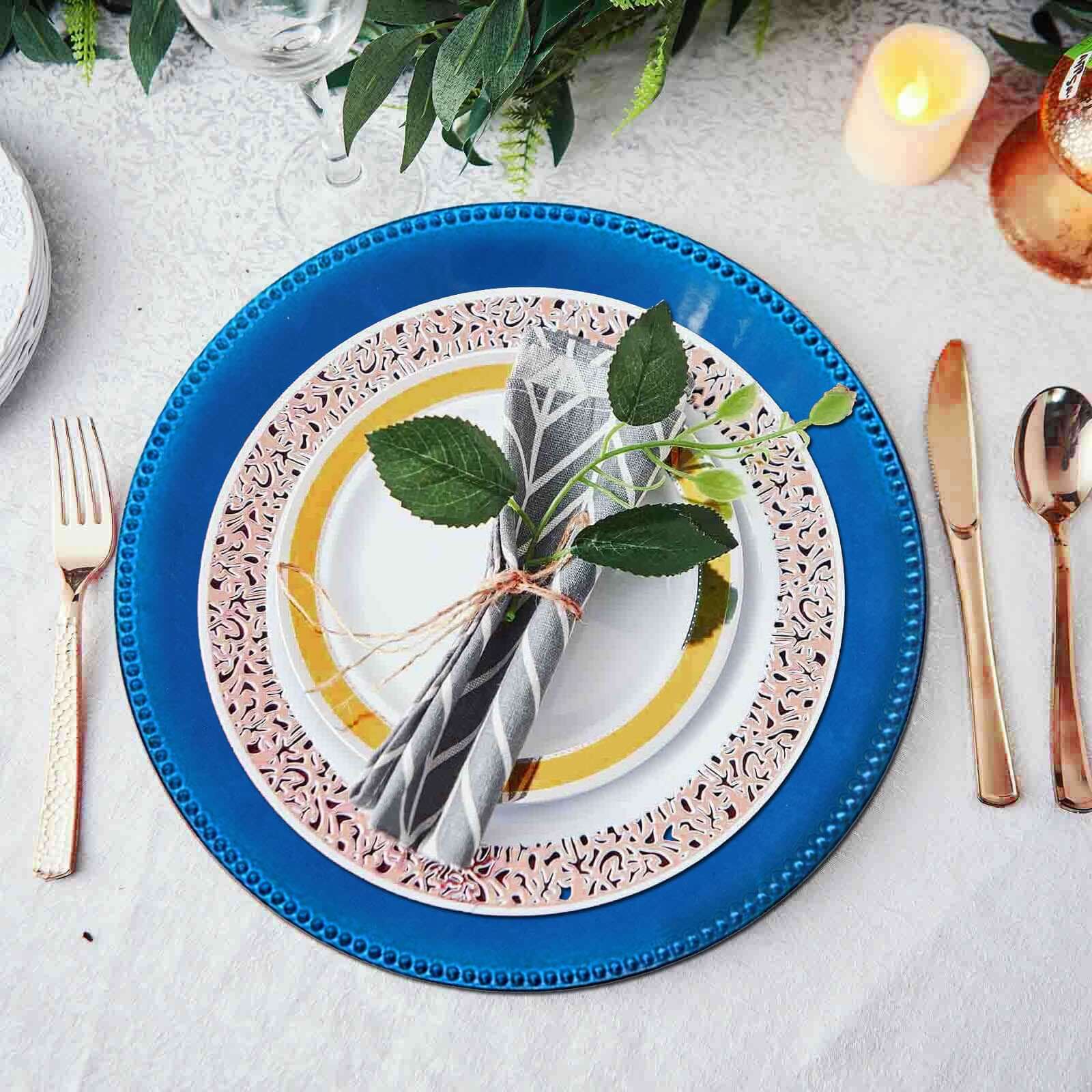 6-Pack Acrylic Round Charger Plates 13" in Royal Blue with Beaded Rim, Dinner Charger Event Tabletop Decor - Image 2