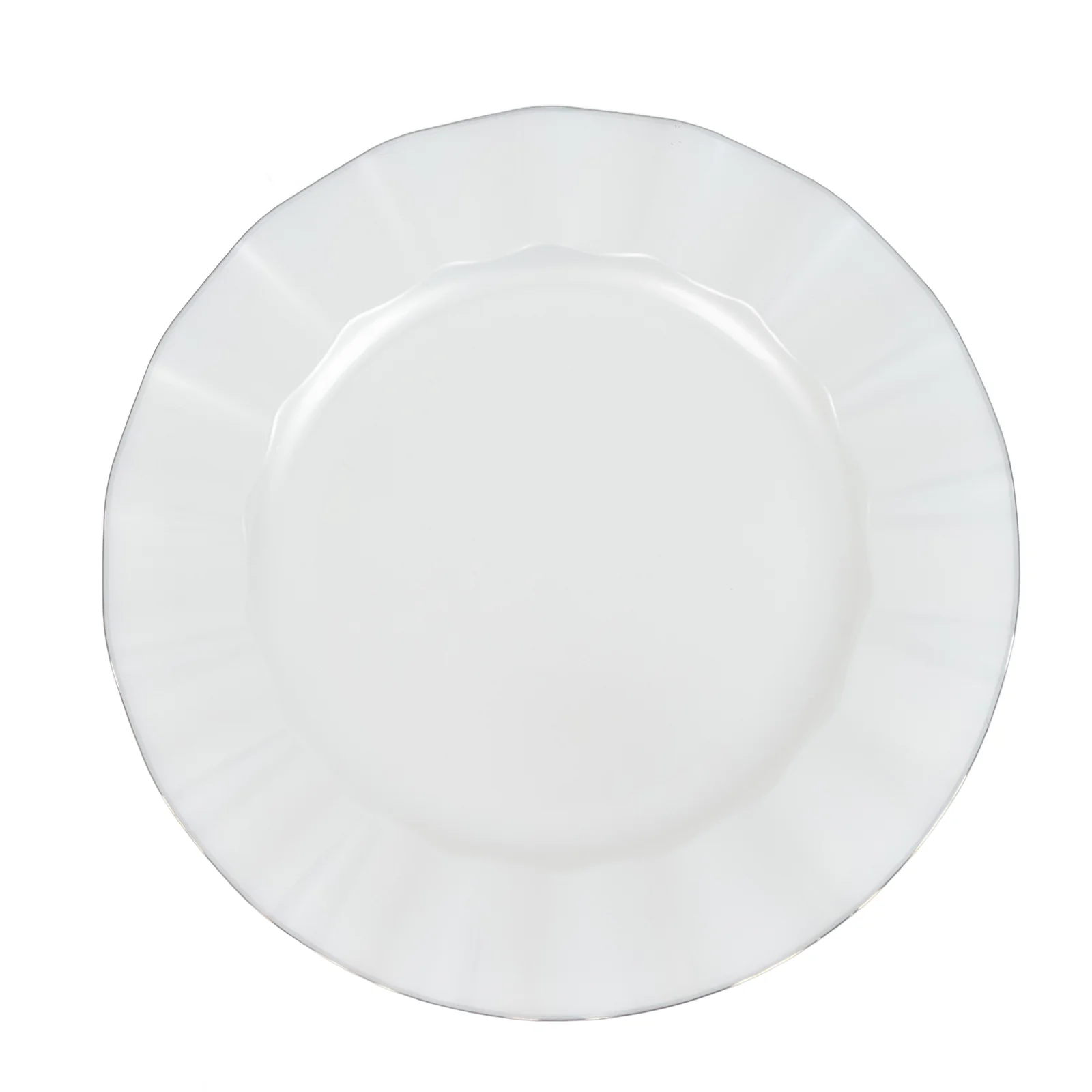 10-Pack Plastic 11" Round Dinner Plates in Pearl White Ruffled Rim with Gold Edging - Sturdy Disposable Dinnerware for Classy Events & Banquets - Image 2
