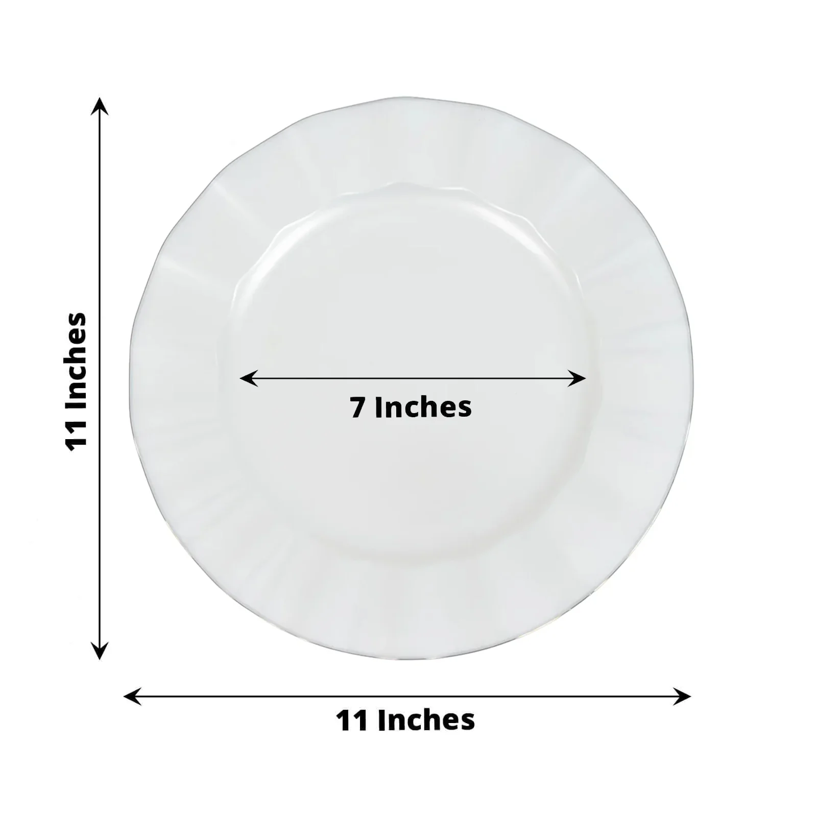 10-Pack Plastic 11" Round Dinner Plates in Pearl White Ruffled Rim with Gold Edging - Sturdy Disposable Dinnerware for Classy Events & Banquets - Image 3