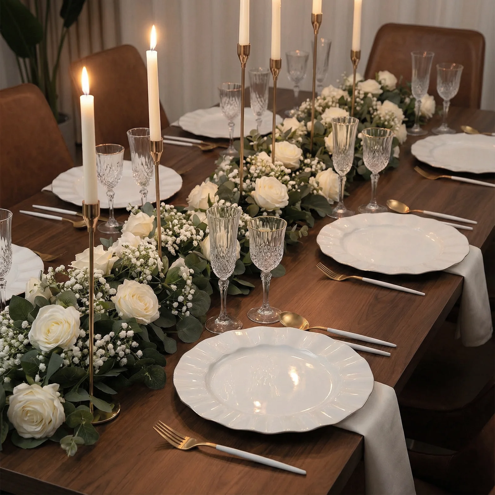 10-Pack Plastic 11" Round Dinner Plates in Pearl White Ruffled Rim with Gold Edging - Sturdy Disposable Dinnerware for Classy Events & Banquets - Image 9
