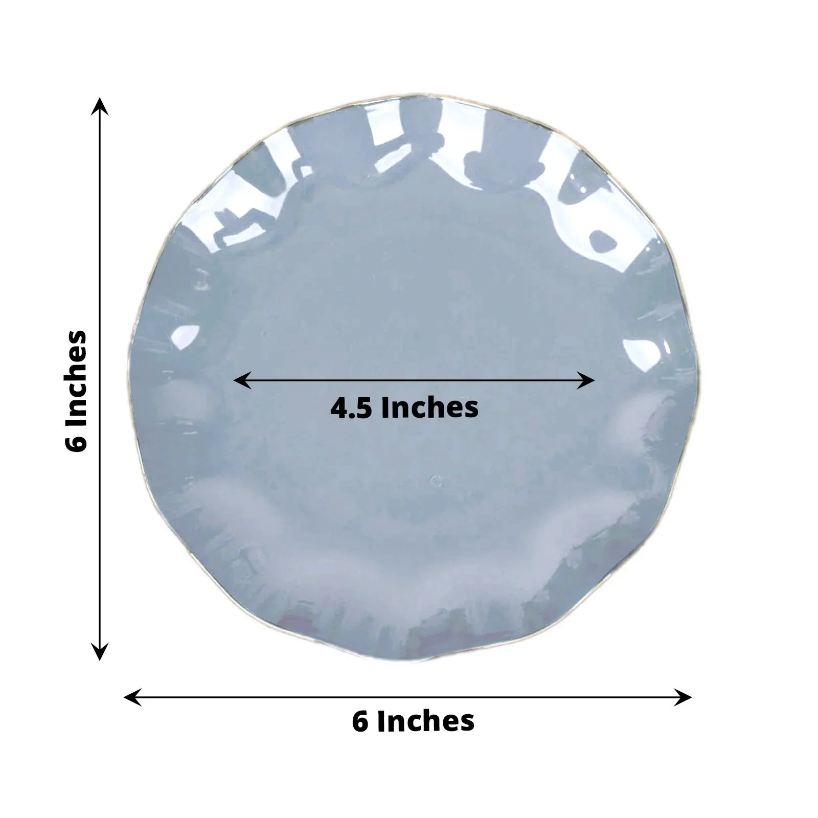 10-Pack Plastic Round 6" Dessert Plates in Dusty Blue Ruffled Rim with Gold Edging - Sturdy Disposable Salad Appetizer Dinnerware - Image 3