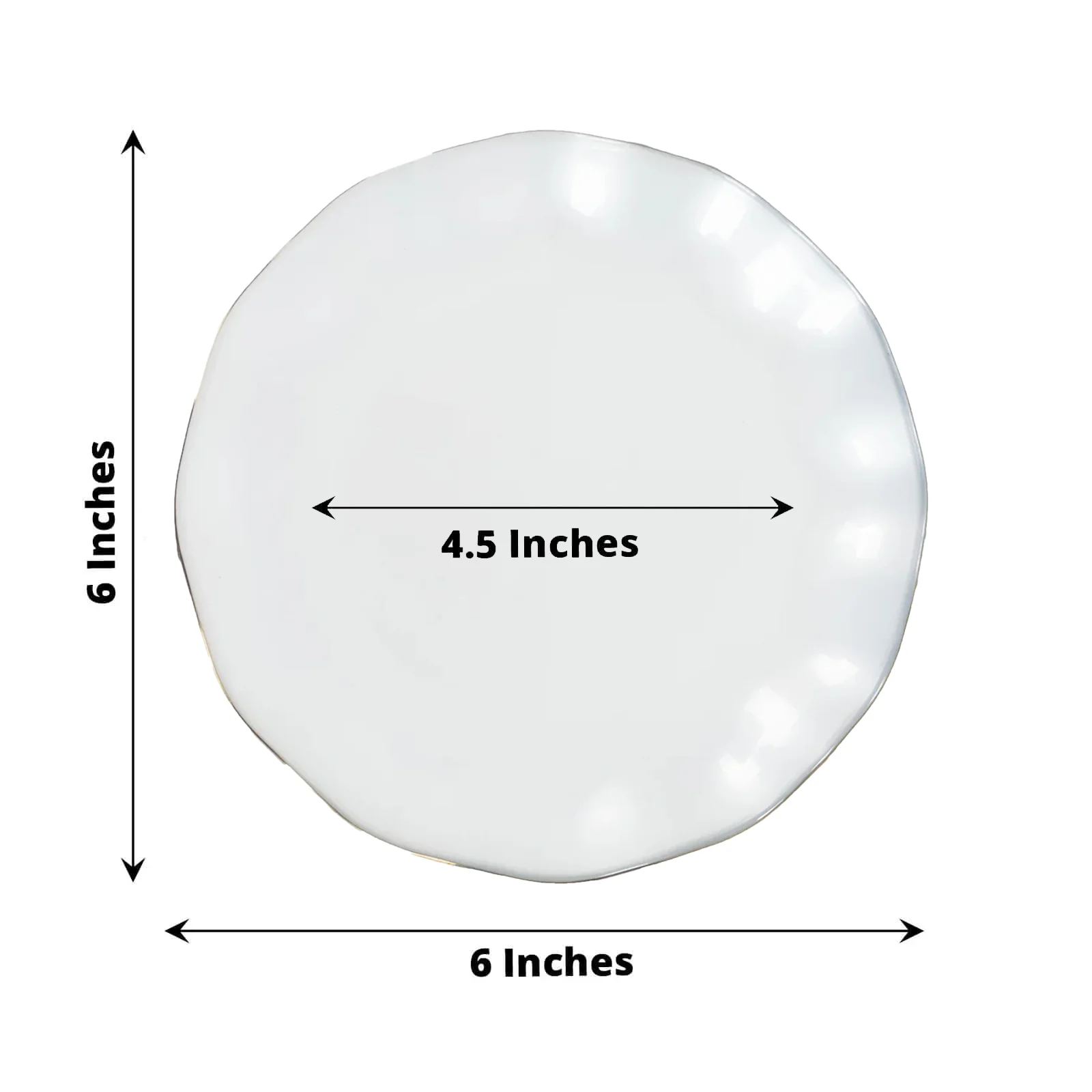 10-Pack Plastic Round 6" Dessert Plates in Pearl White Ruffled Rim with Gold Edging - Sturdy Disposable Salad Appetizer Dinnerware - Image 3