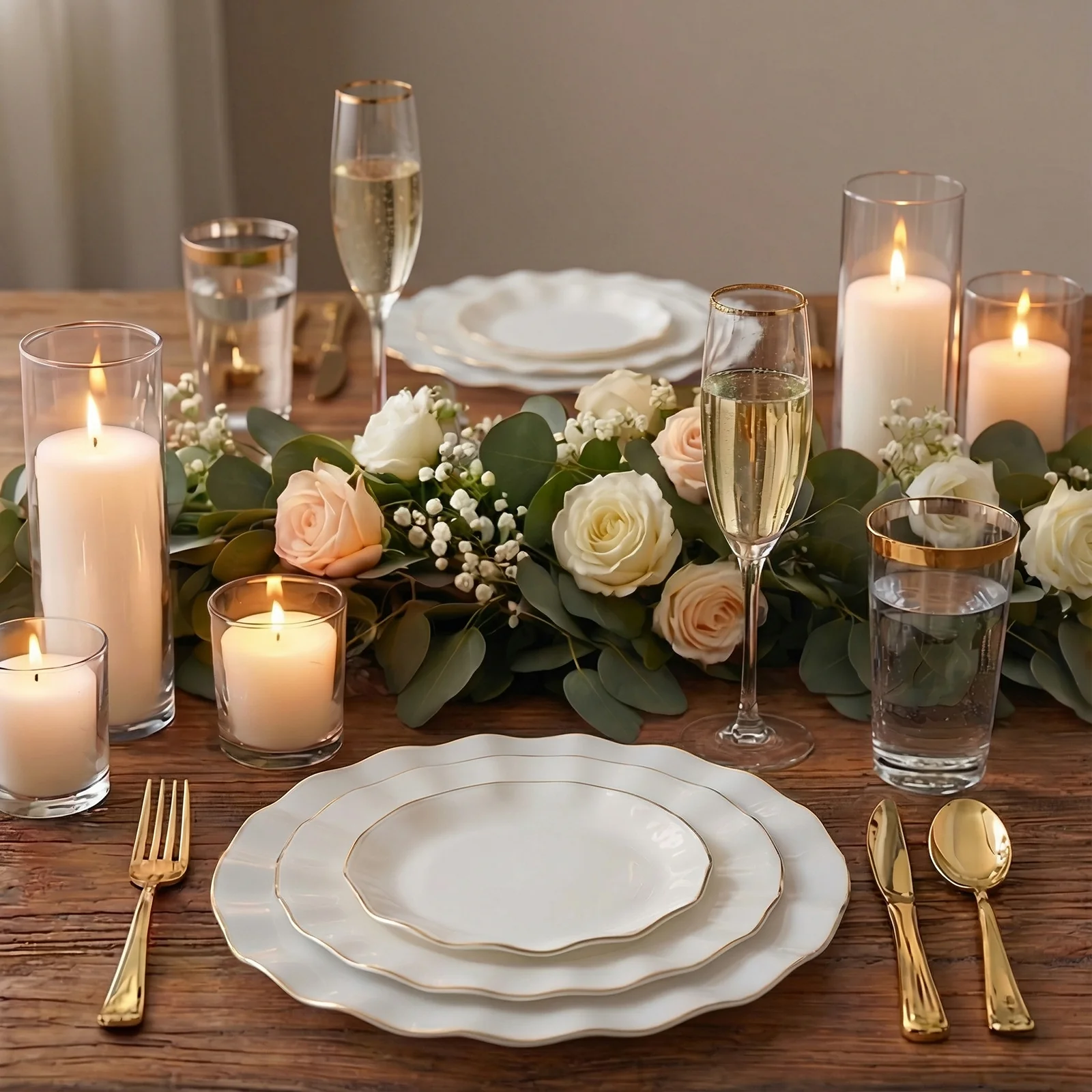10-Pack Plastic Round 6" Dessert Plates in Pearl White Ruffled Rim with Gold Edging - Sturdy Disposable Salad Appetizer Dinnerware - Image 7