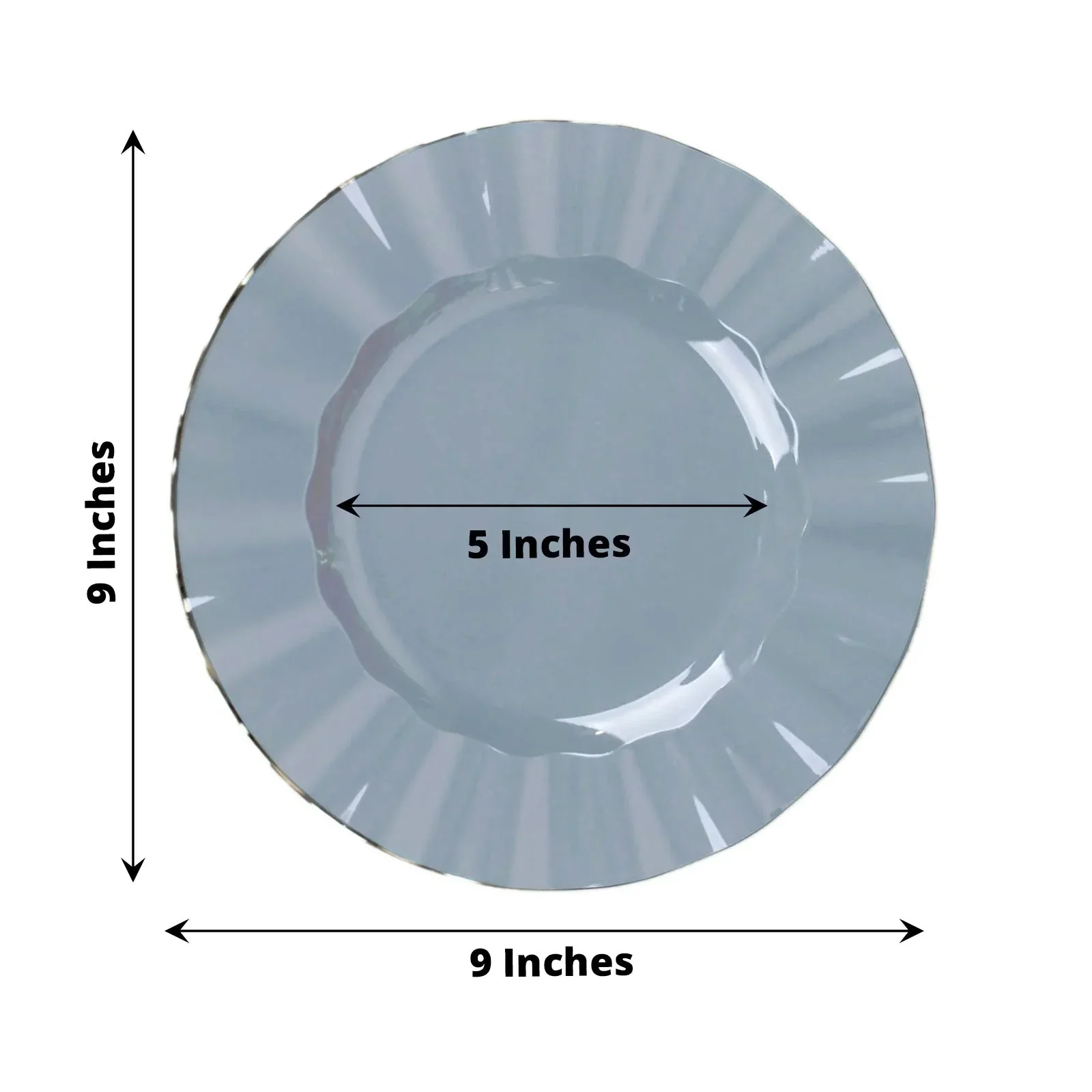 10-Pack Plastic 9" Round Dinner Plates in Dusty Blue Ruffled Rim with Gold Edging - Sturdy Disposable Dinnerware - Image 3