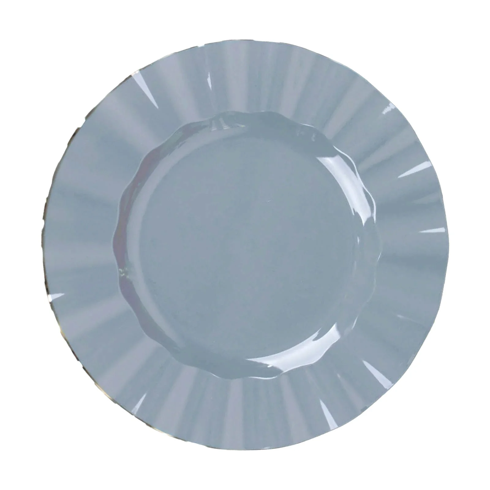 10-Pack Plastic 9" Round Dinner Plates in Dusty Blue Ruffled Rim with Gold Edging - Sturdy Disposable Dinnerware - Image 7