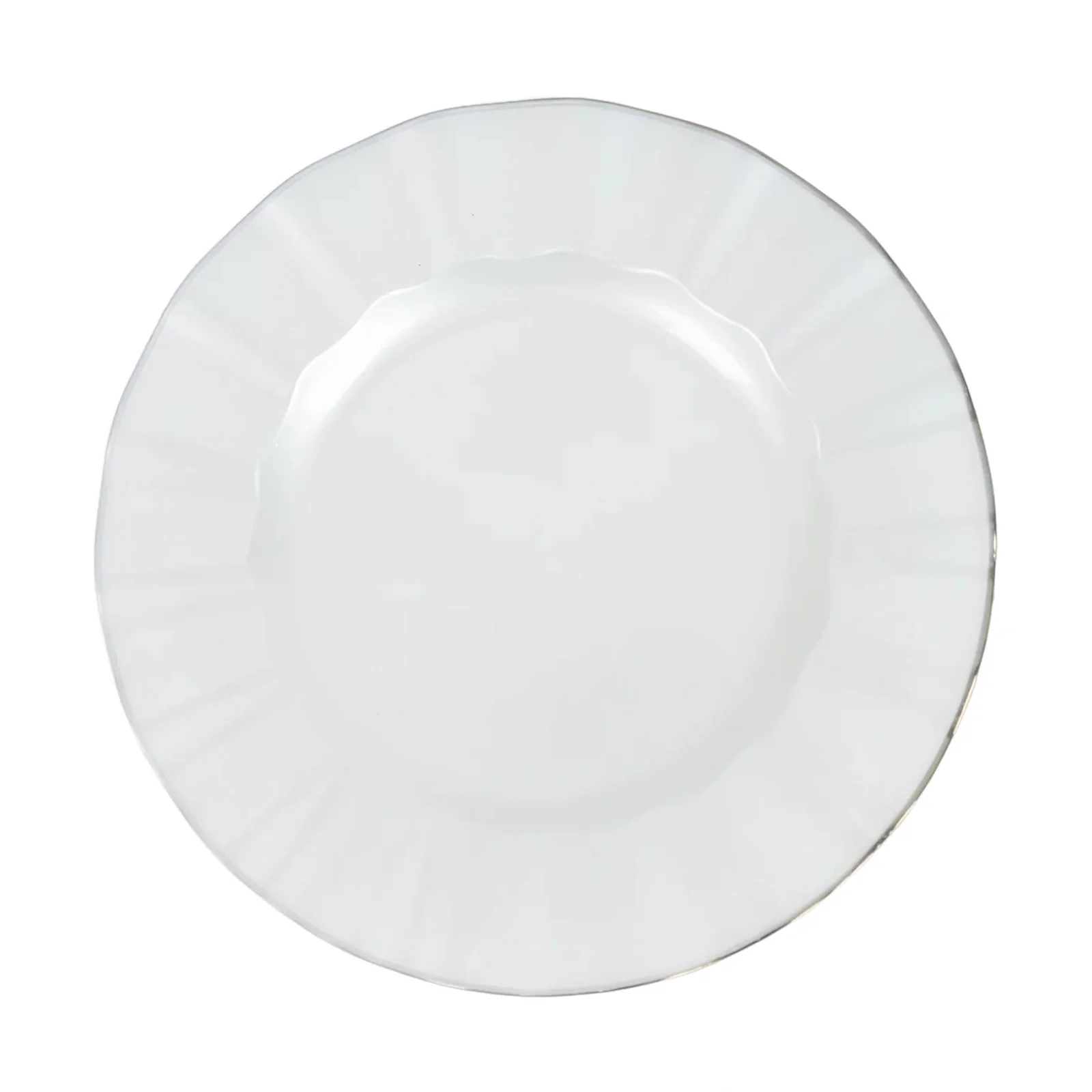 10-Pack Plastic 9" Round Dinner Plates in Pearl White Ruffled Rim with Gold Edging - Sturdy Disposable Dinnerware for Classy Events & Banquets - Image 2