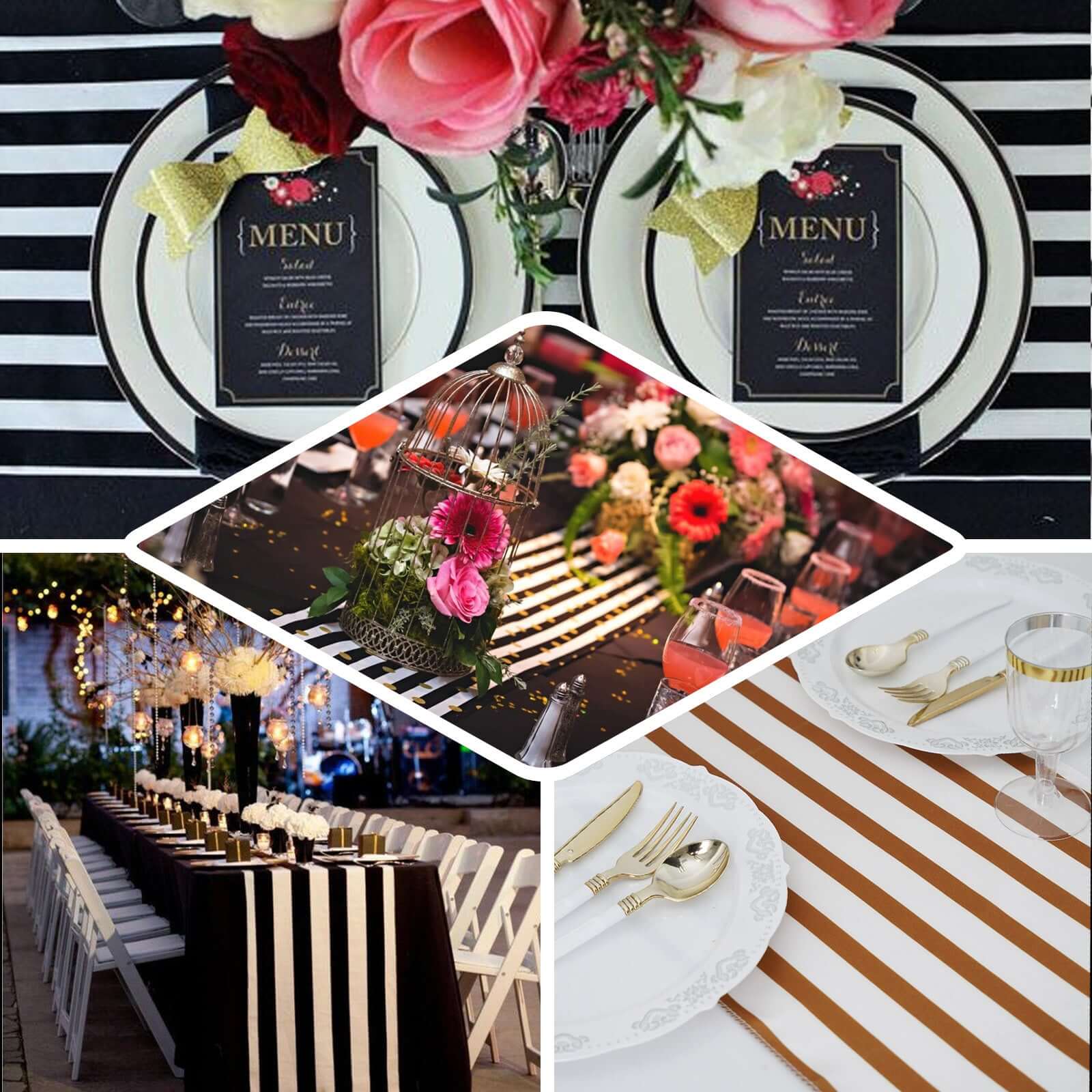 Satin 12"x108" Table Runner Black/White Asymmetric Stripe - Modern Chic Table Decor - Image 5