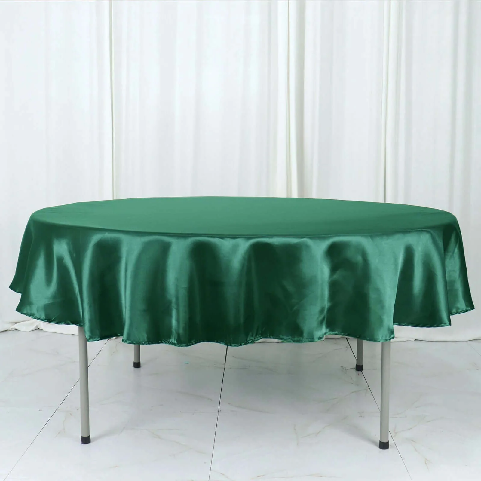 Satin 90" Round Tablecloth Hunter Emerald Green - Smooth and Lustrous Table Cover - Image 2