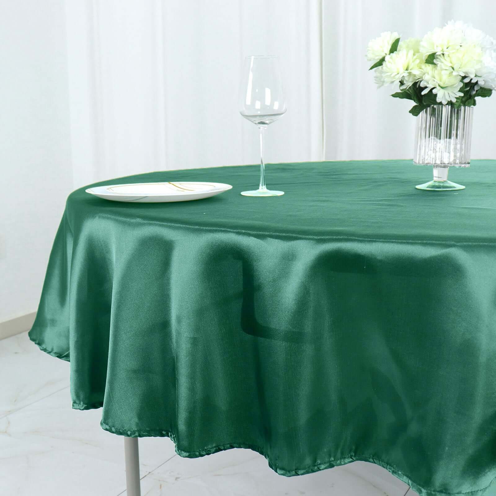 Satin 90" Round Tablecloth Hunter Emerald Green - Smooth and Lustrous Table Cover - Image 3