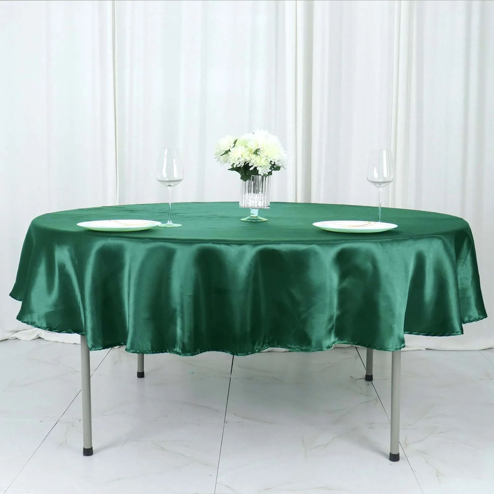 Satin 90" Round Tablecloth Hunter Emerald Green - Smooth and Lustrous Table Cover - Image 5