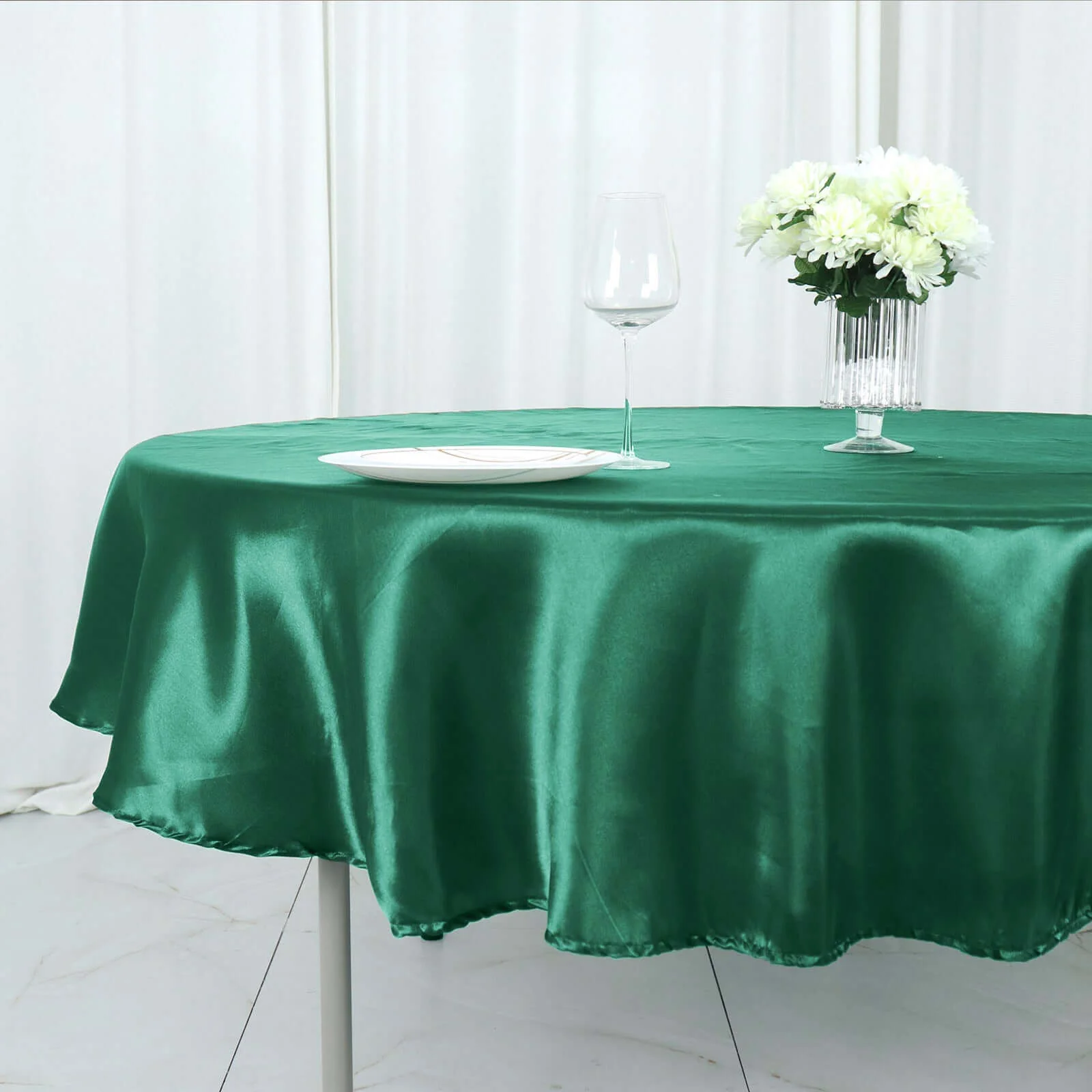 Satin 90" Round Tablecloth Hunter Emerald Green - Smooth and Lustrous Table Cover - Image 6