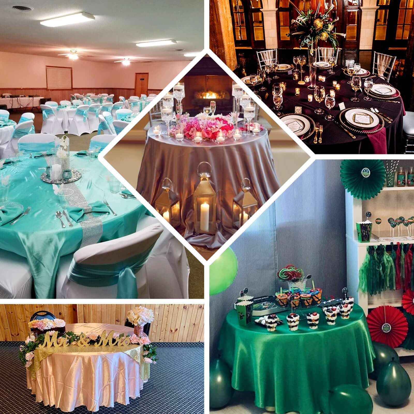 Satin 90" Round Tablecloth Hunter Emerald Green - Smooth and Lustrous Table Cover - Image 8