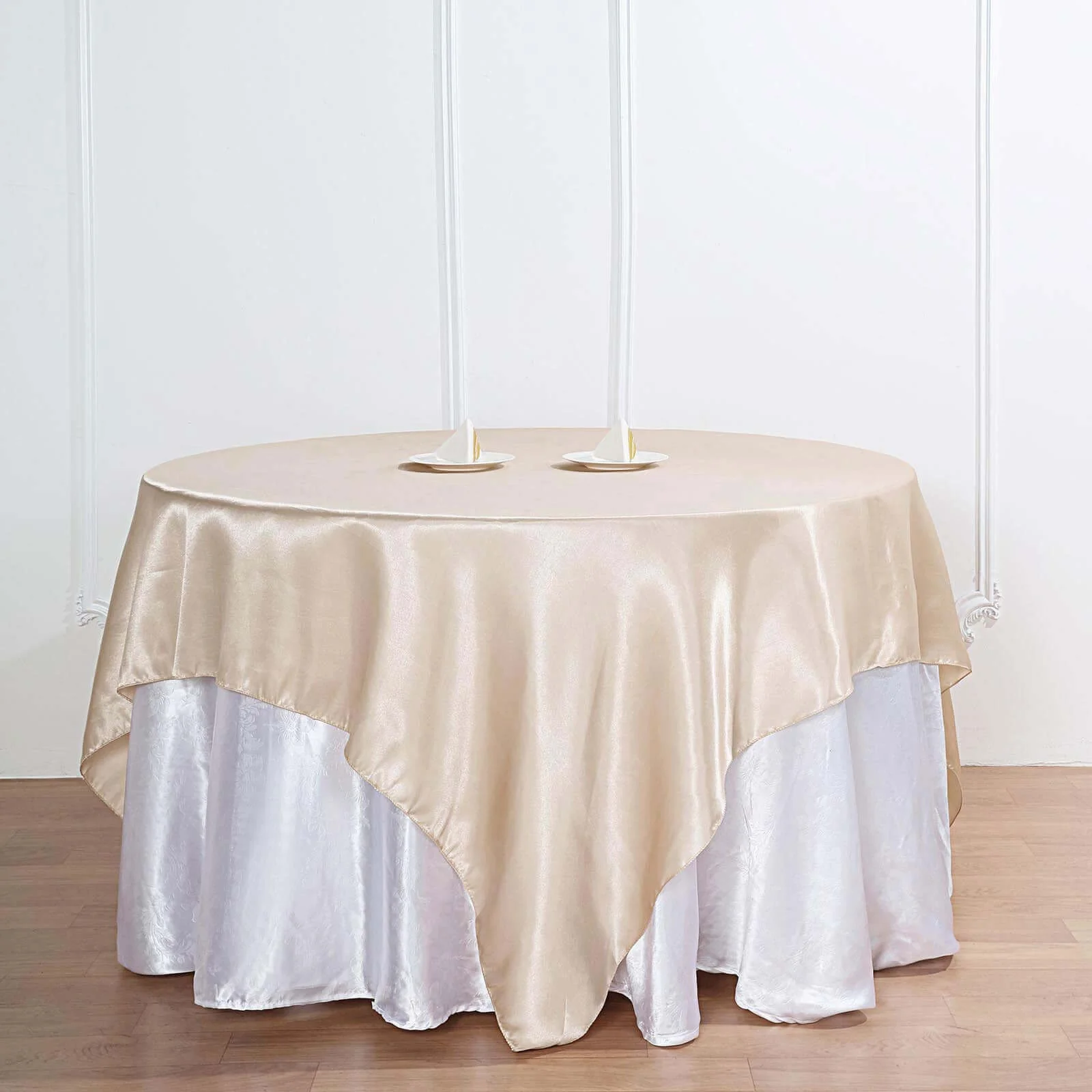 Satin 90"x90" Table Overlay Square Tablecloth Beige - Smooth Finish Table Topper - Image 2