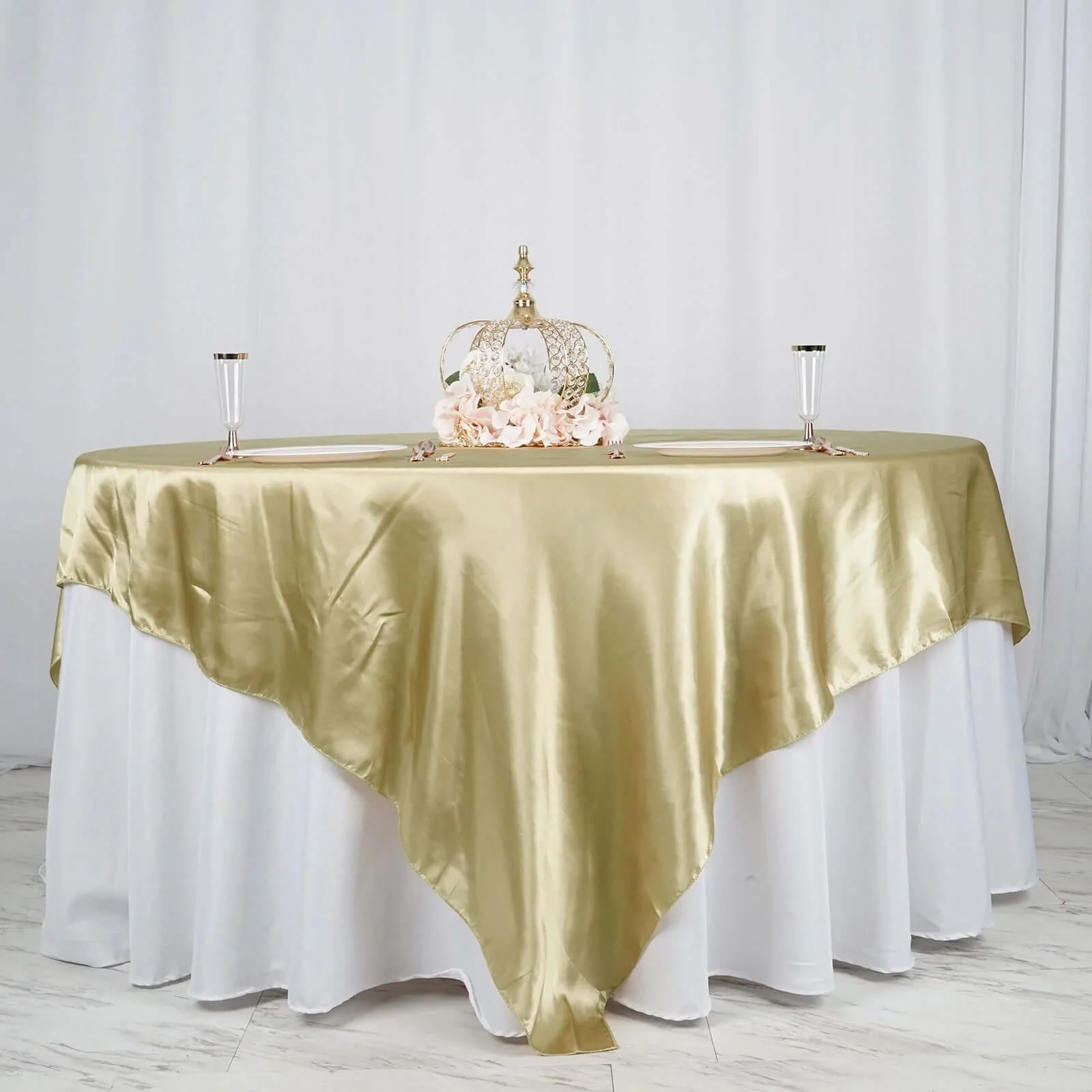 Satin 90"x90" Table Overlay Square Tablecloth Champagne - Smooth Finish Table Topper - Image 2