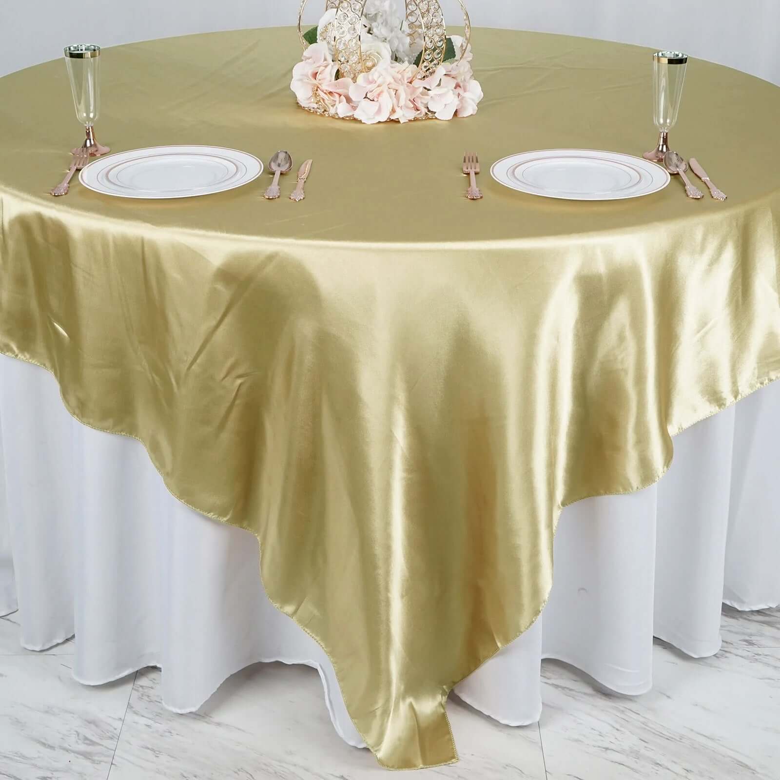 Satin 90"x90" Table Overlay Square Tablecloth Champagne - Smooth Finish Table Topper - Image 3