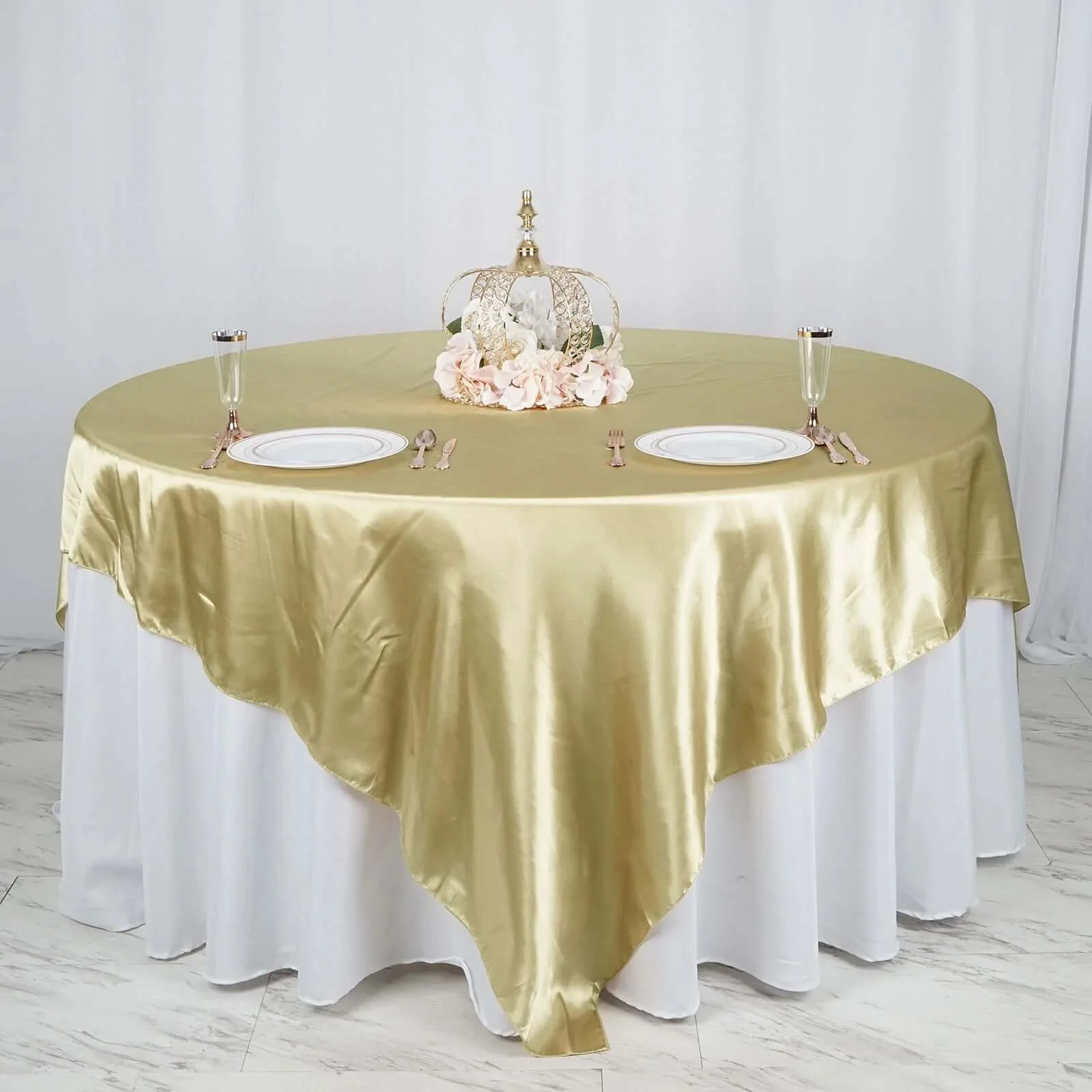 Satin 90"x90" Table Overlay Square Tablecloth Champagne - Smooth Finish Table Topper - Image 8