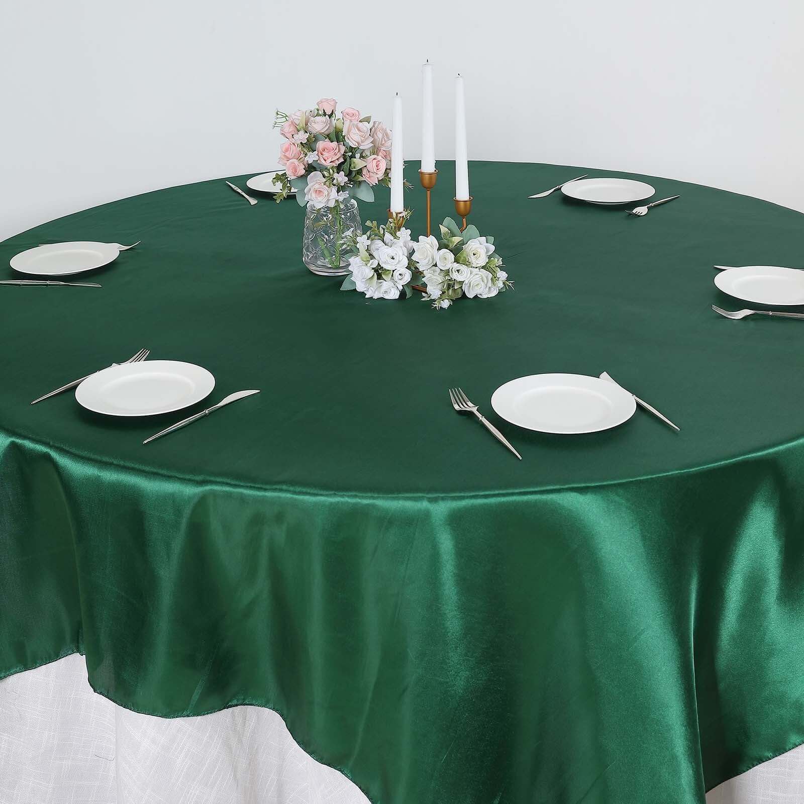Satin 90"x90" Table Overlay Square Tablecloth Hunter Emerald Green - Smooth Finish Table Topper - Image 3