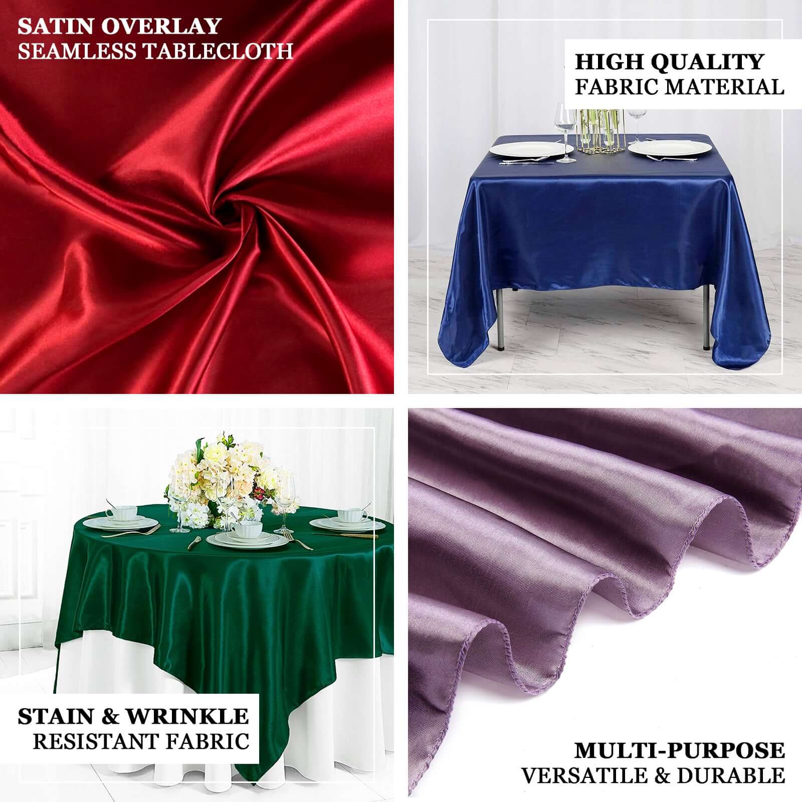 Satin 90"x90" Table Overlay Square Tablecloth Hunter Emerald Green - Smooth Finish Table Topper - Image 4