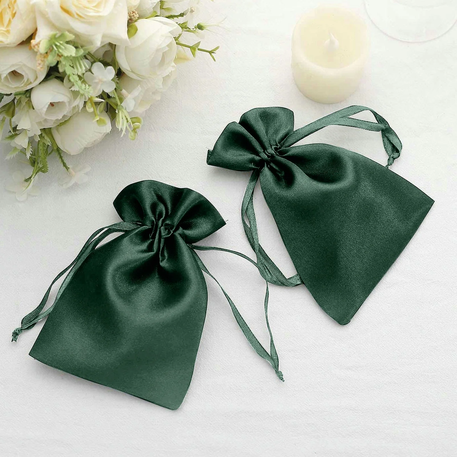 60 Pack 4"x6" Hunter Emerald Green Satin Wedding Party Favor Bags, Drawstring Pouch Gift Bags - Image 6