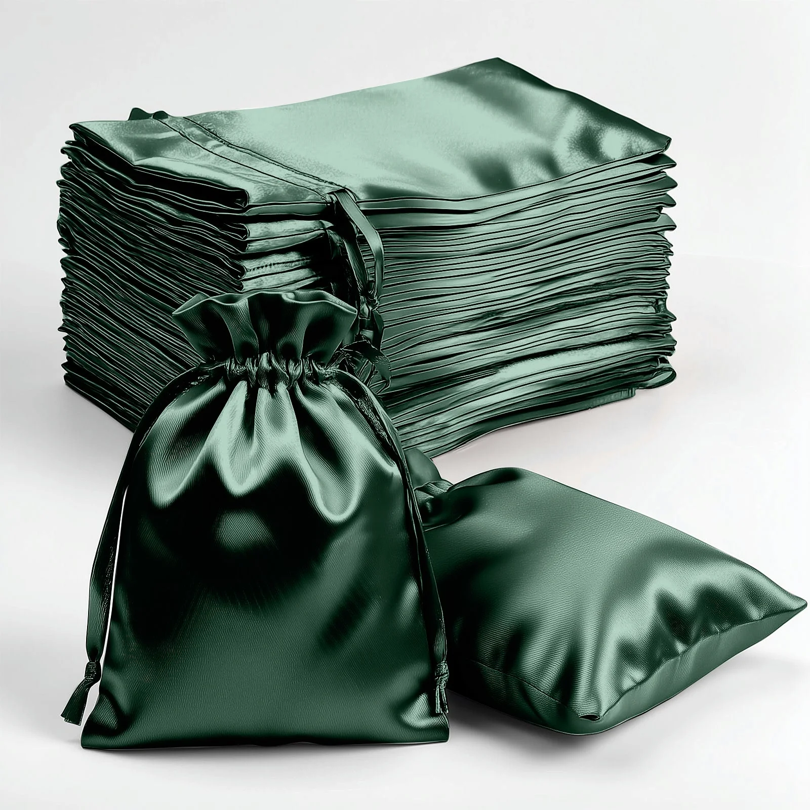 60 Pack 4"x6" Hunter Emerald Green Satin Wedding Party Favor Bags, Drawstring Pouch Gift Bags - Image 8
