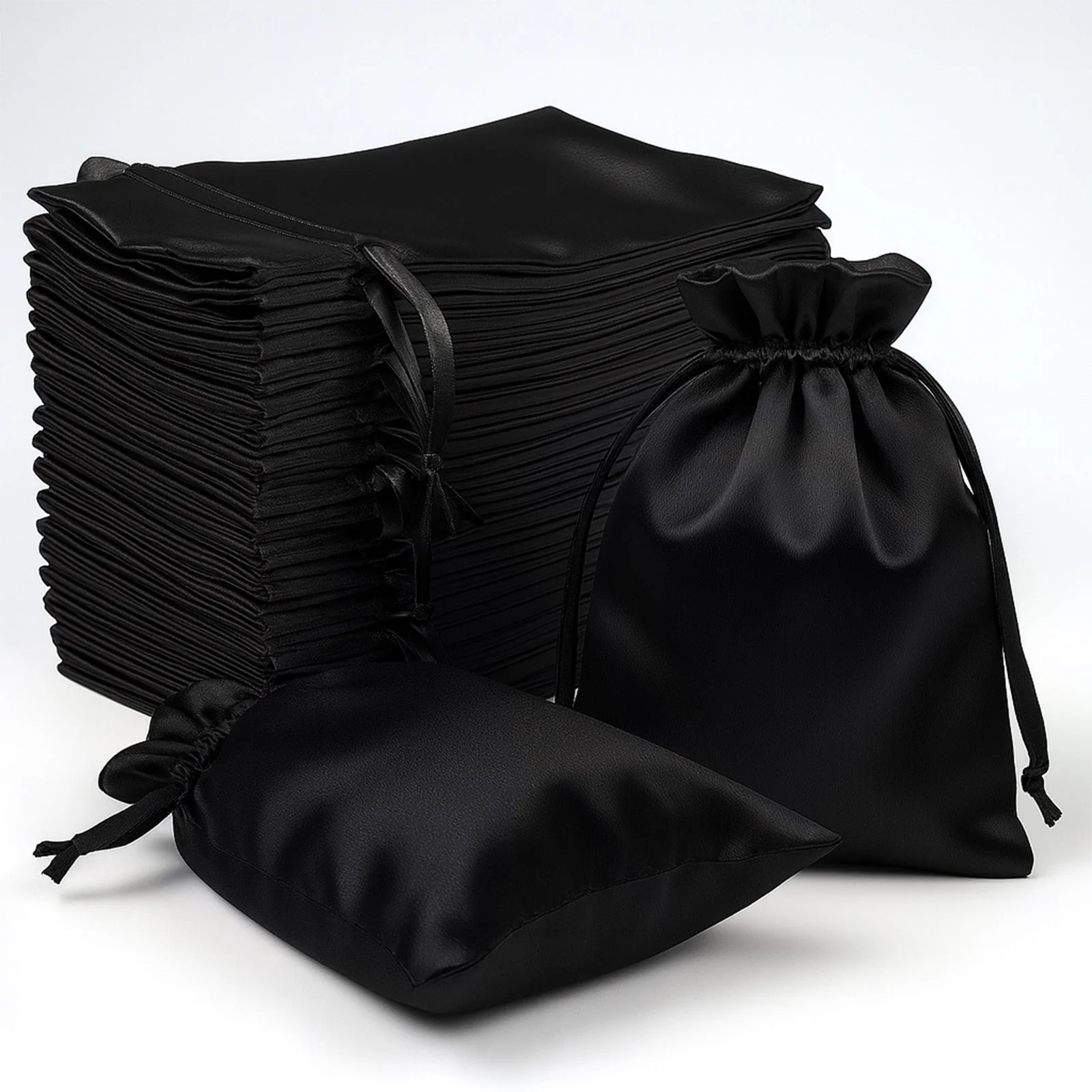 60 Pack 4"x6" Black Satin Wedding Party Favor Bags, Drawstring Pouch Gift Bags