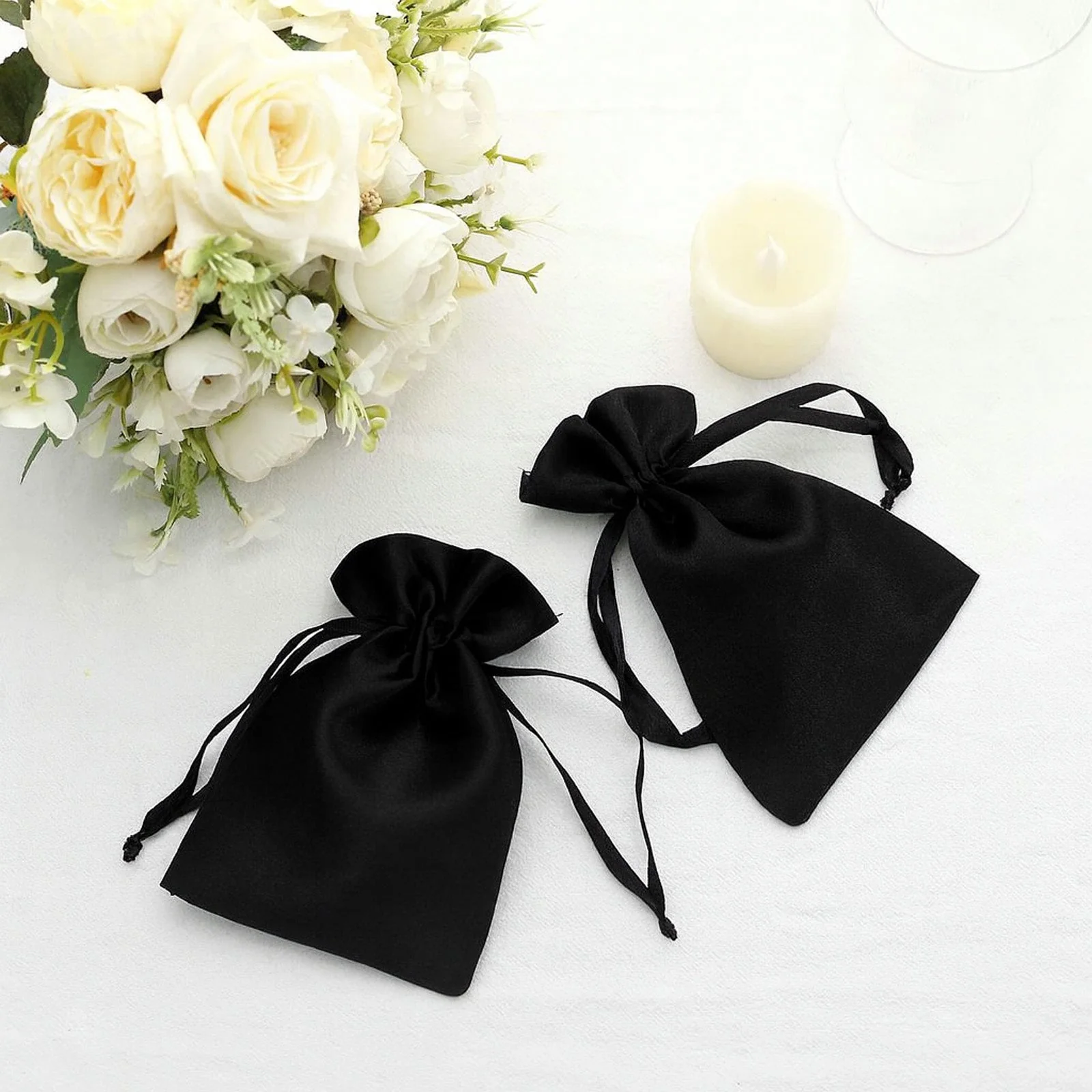 60 Pack 4"x6" Black Satin Wedding Party Favor Bags, Drawstring Pouch Gift Bags - Image 6