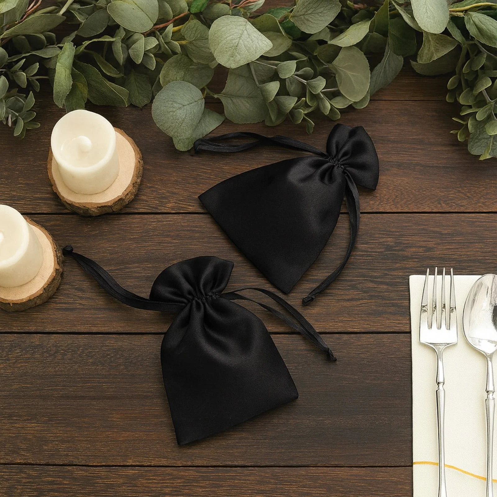 60 Pack 4"x6" Black Satin Wedding Party Favor Bags, Drawstring Pouch Gift Bags - Image 7