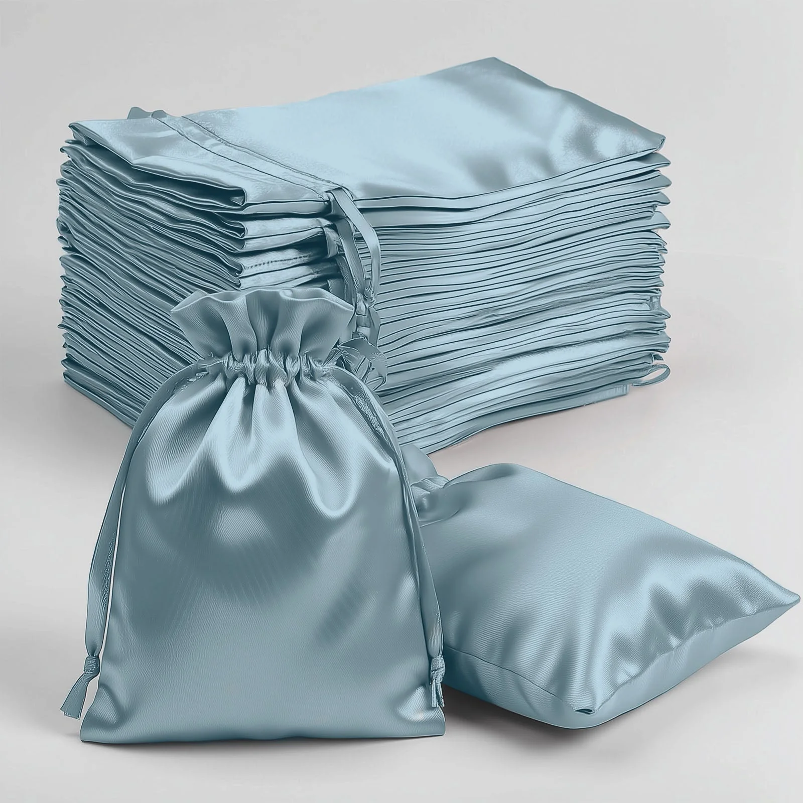 60 Pack 4"x6" Dusty Blue Satin Wedding Party Favor Bags, Drawstring Pouch Gift Bags - Image 6