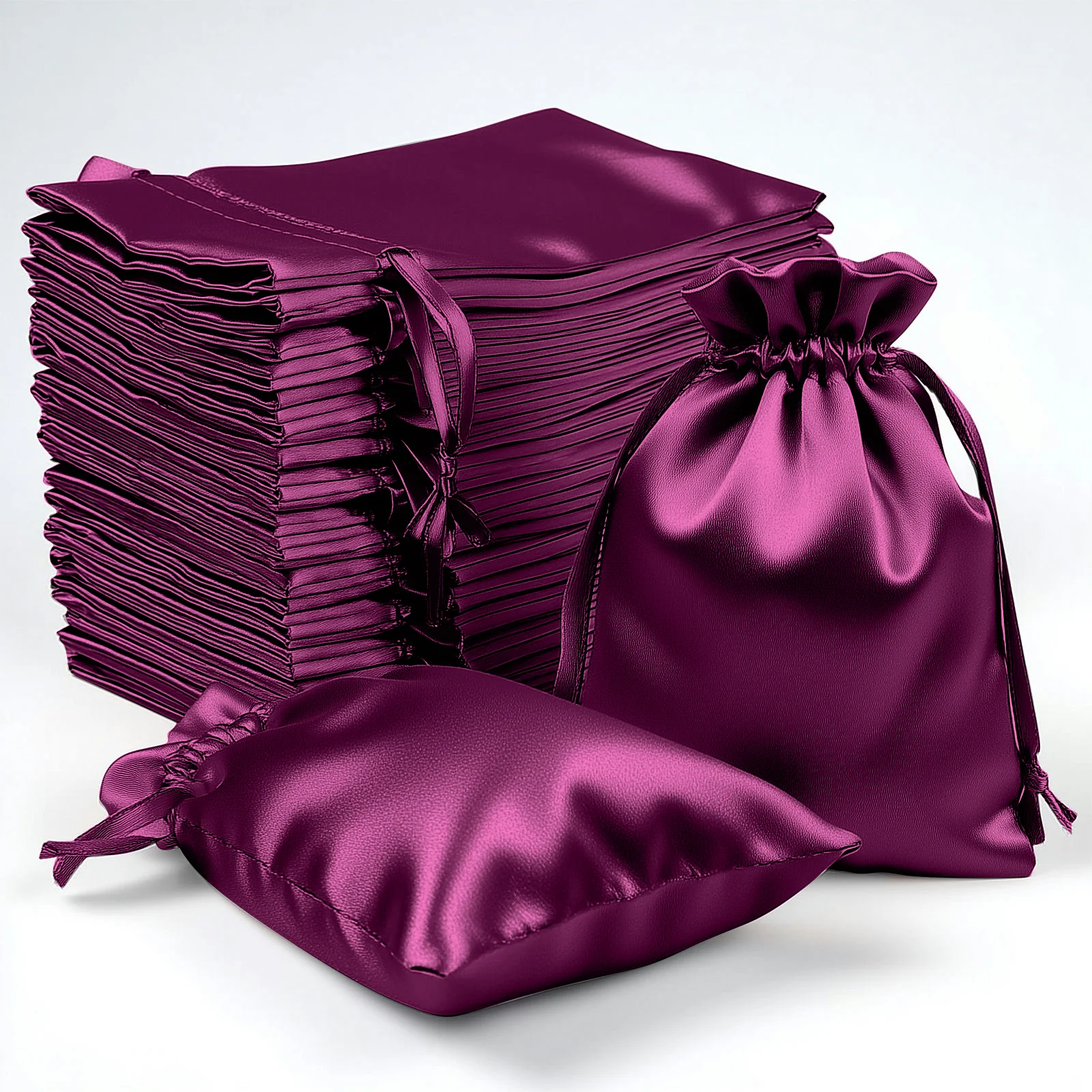 60 Pack 4"x6" Eggplant Satin Wedding Party Favor Bags, Drawstring Pouch Gift Bags