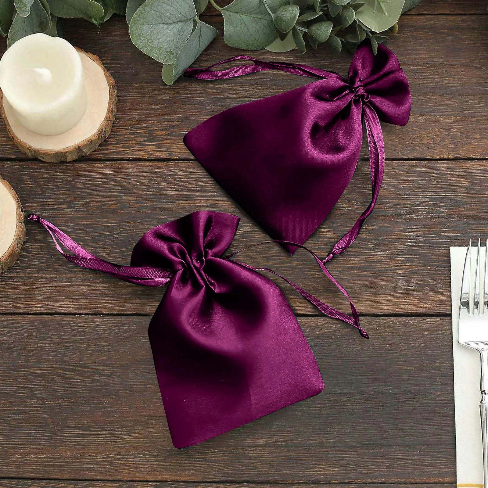 60 Pack 4"x6" Eggplant Satin Wedding Party Favor Bags, Drawstring Pouch Gift Bags - Image 6