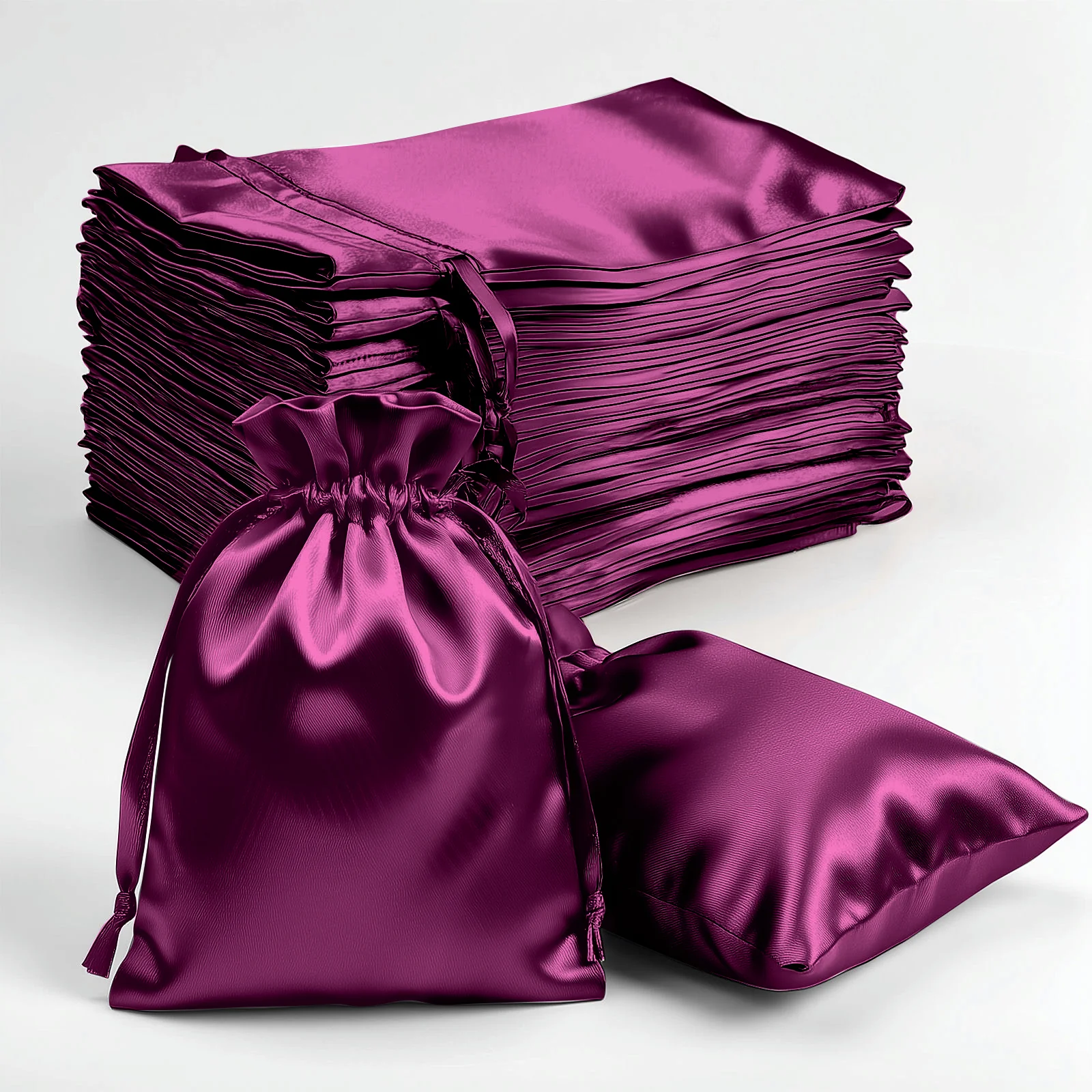 60 Pack 4"x6" Eggplant Satin Wedding Party Favor Bags, Drawstring Pouch Gift Bags - Image 8