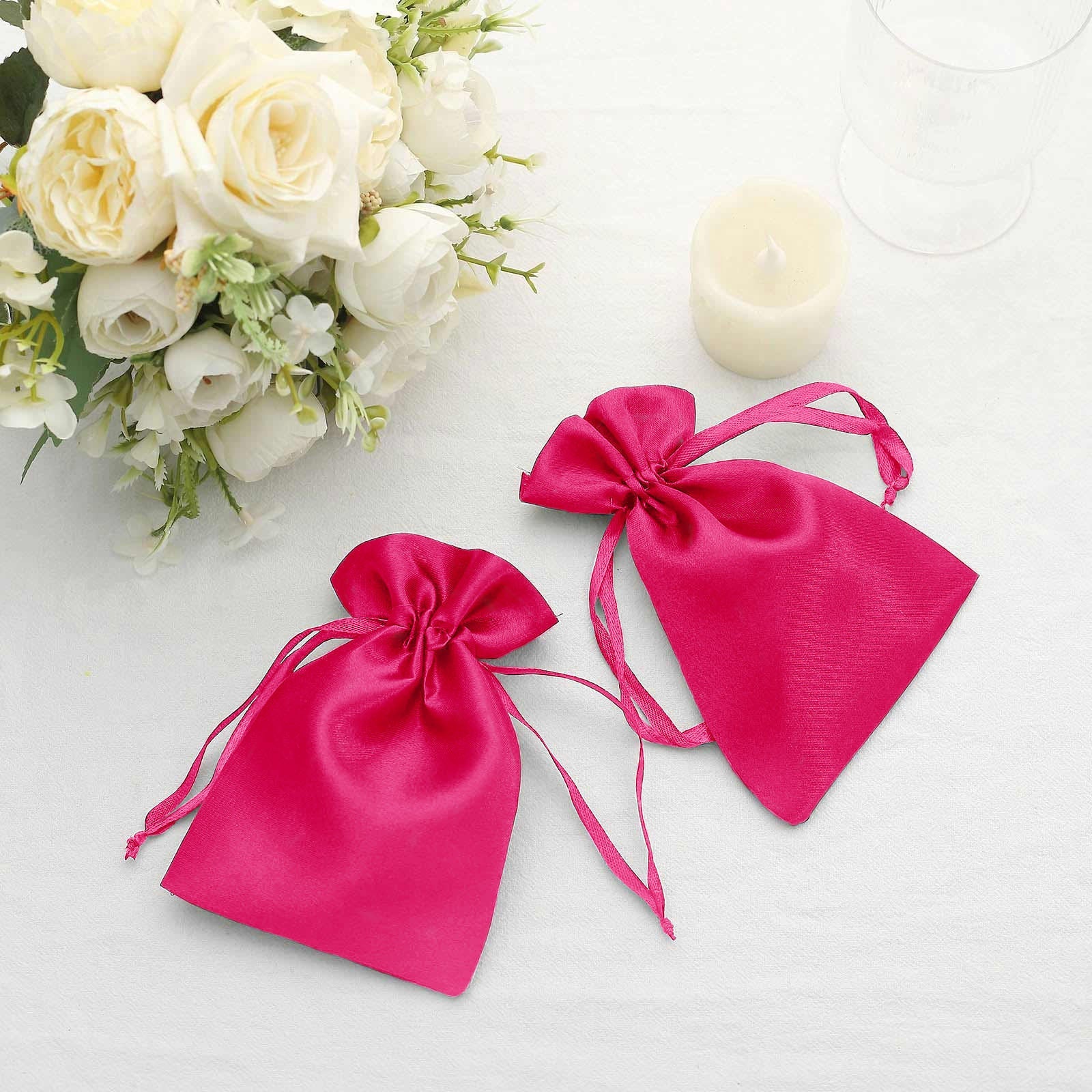 60 Pack 4"x6" Fuchsia Satin Wedding Party Favor Bags, Drawstring Pouch Gift Bags - Image 7