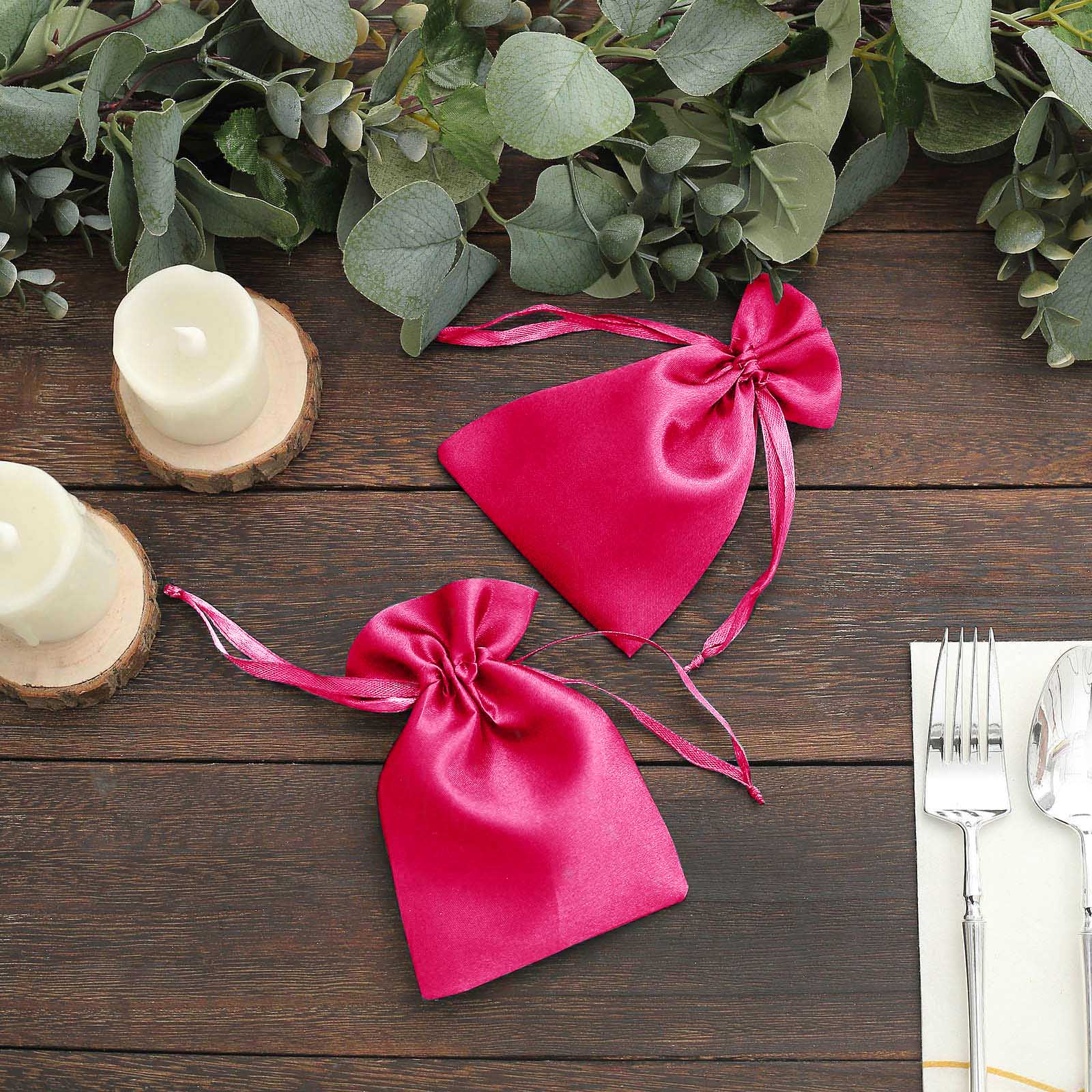 60 Pack 4"x6" Fuchsia Satin Wedding Party Favor Bags, Drawstring Pouch Gift Bags - Image 8
