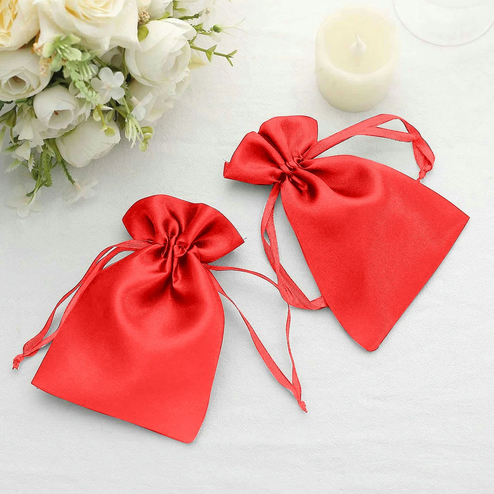 60 Pack 4"x6" Red Satin Wedding Party Favor Bags, Drawstring Pouch Gift Bags - Image 7