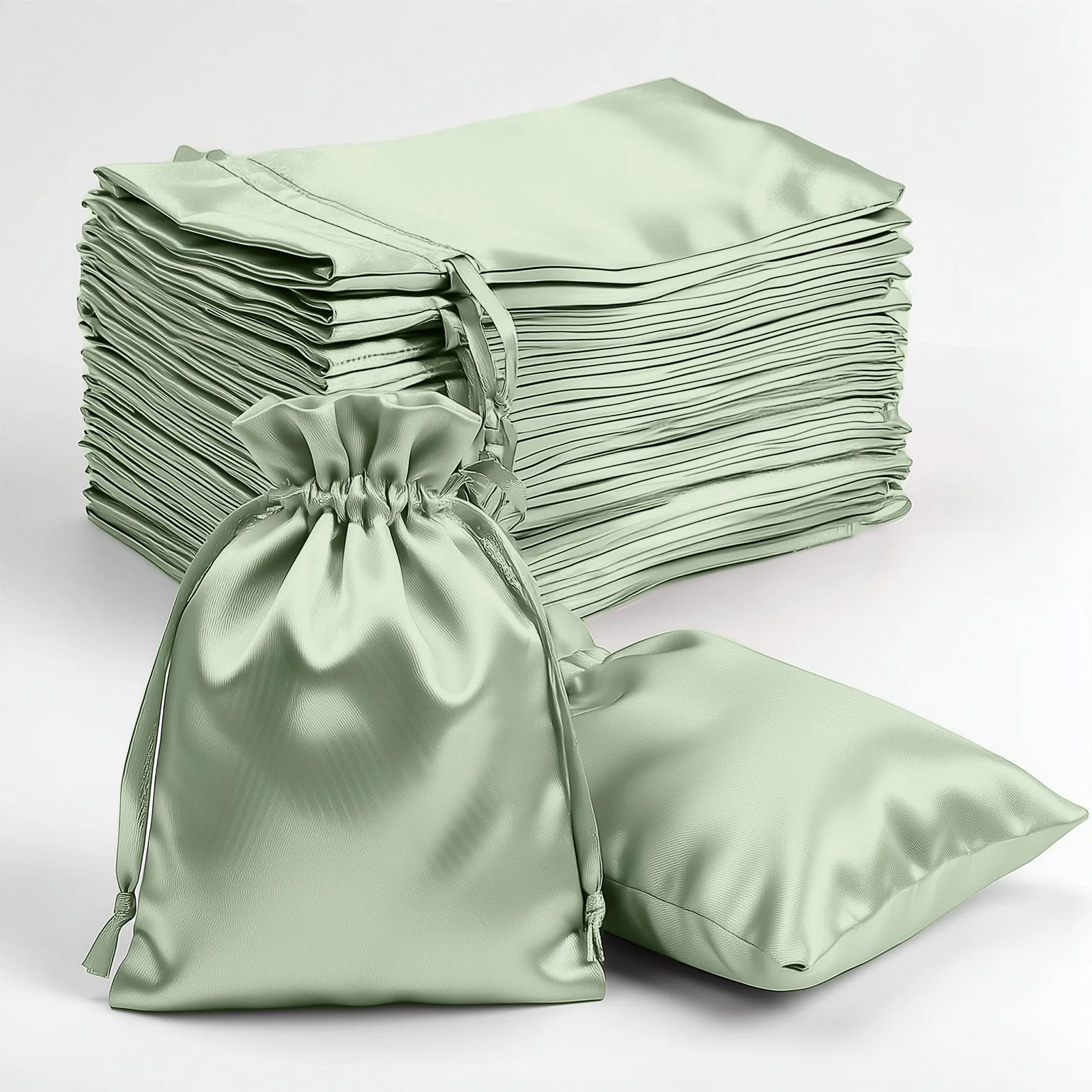 60 Pack 4"x6" Sage Green Satin Wedding Party Favor Bags, Drawstring Pouch Gift Bags - Image 8