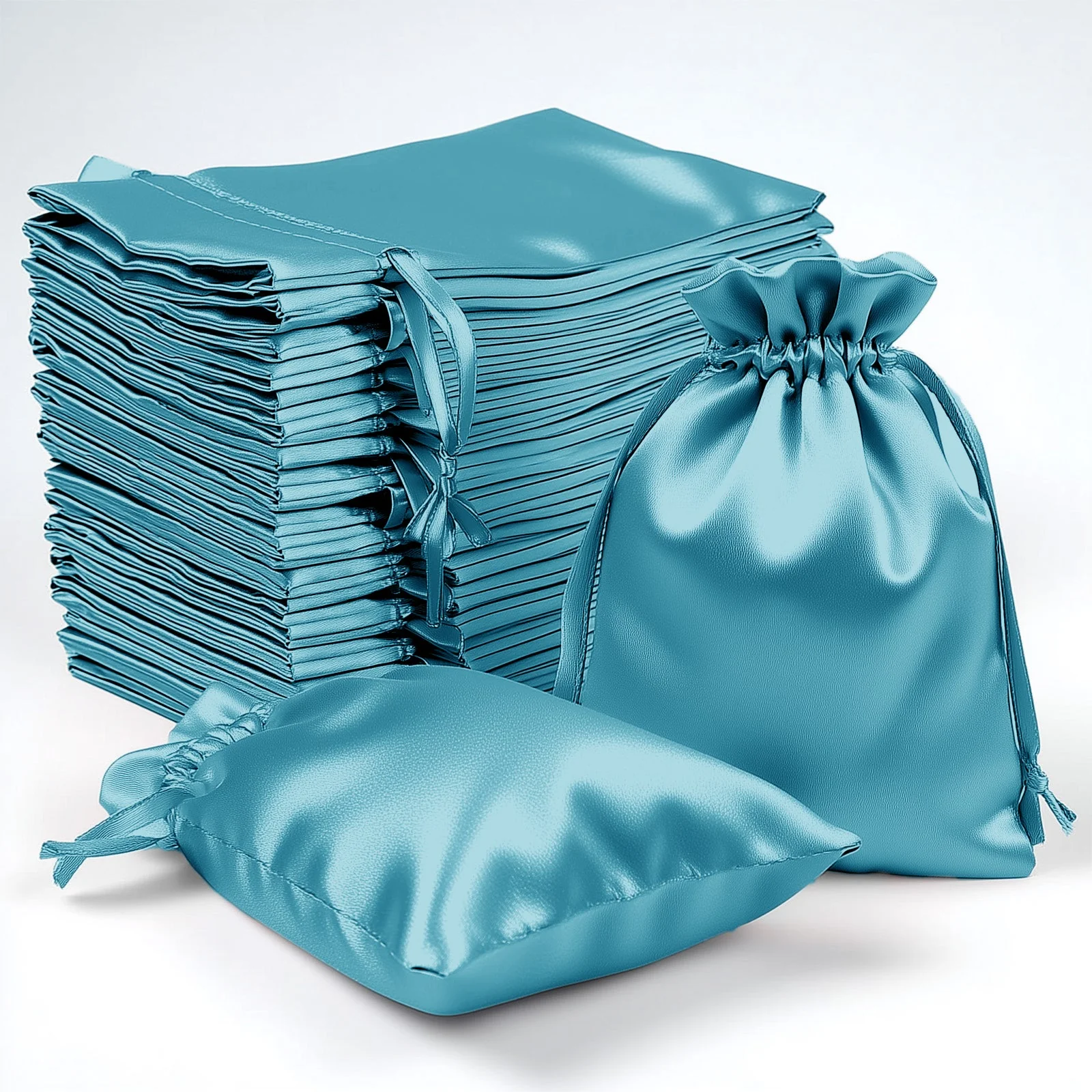 60 Pack 4"x6" Turquoise Satin Wedding Party Favor Bags, Drawstring Pouch Gift Bags