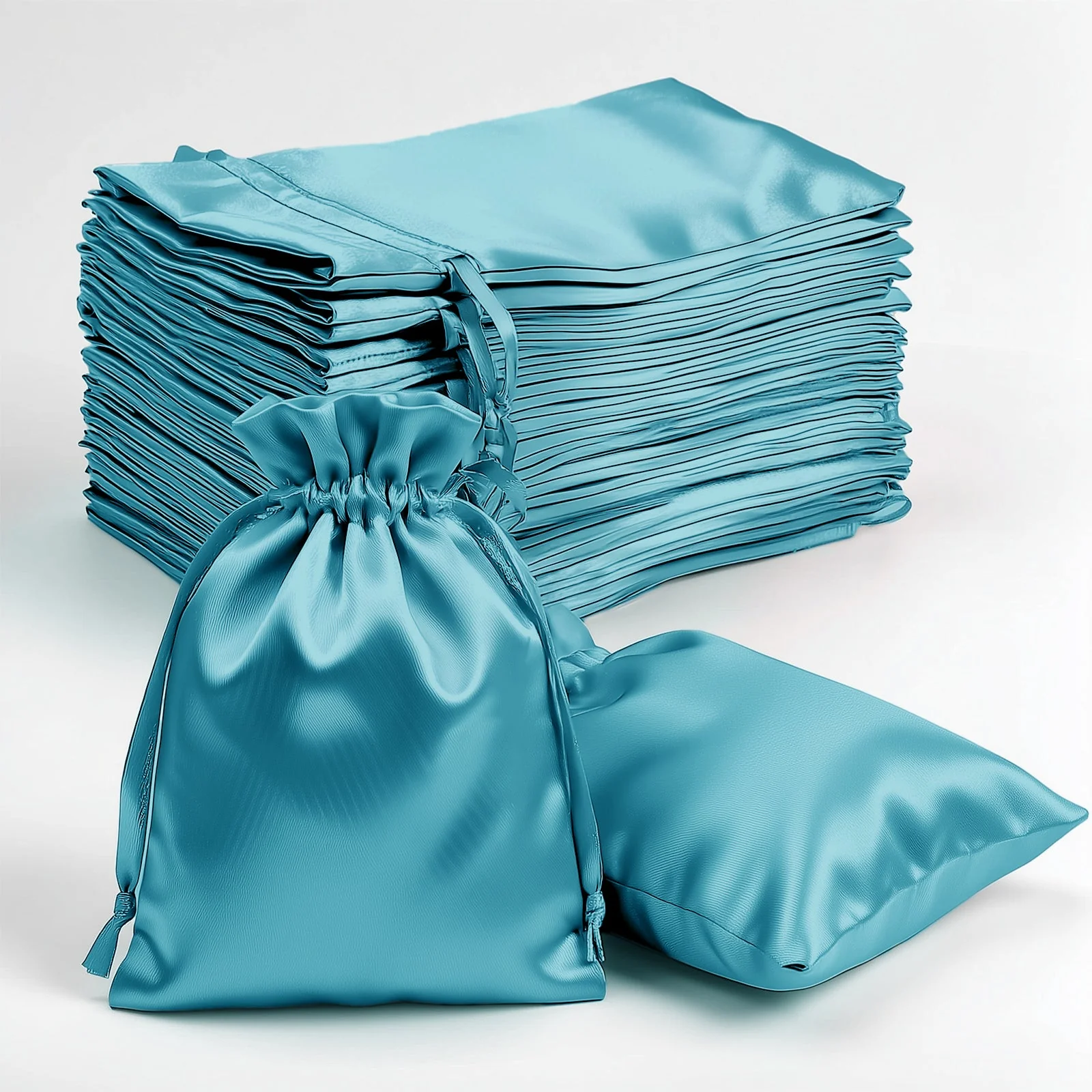 60 Pack 4"x6" Turquoise Satin Wedding Party Favor Bags, Drawstring Pouch Gift Bags - Image 4