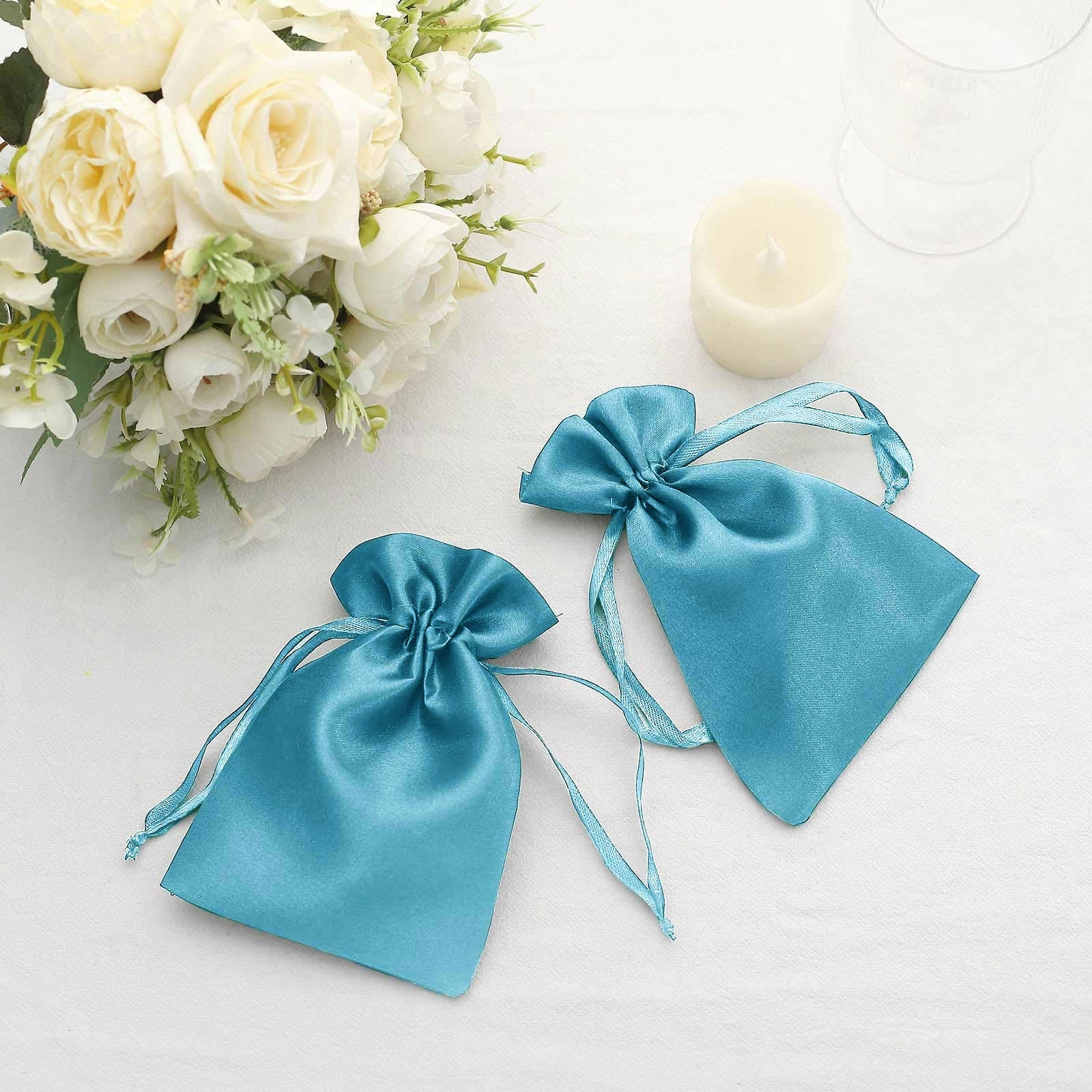 60 Pack 4"x6" Turquoise Satin Wedding Party Favor Bags, Drawstring Pouch Gift Bags - Image 5