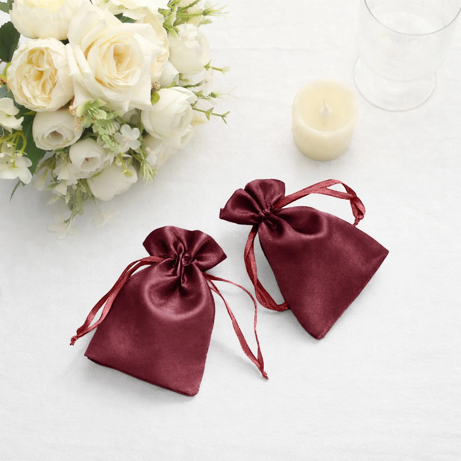 60 Pack Satin Drawstring Favor Gift Bags, Burgundy 3"x4" Jewelry & Candy Bags for Weddings & Parties - Image 6