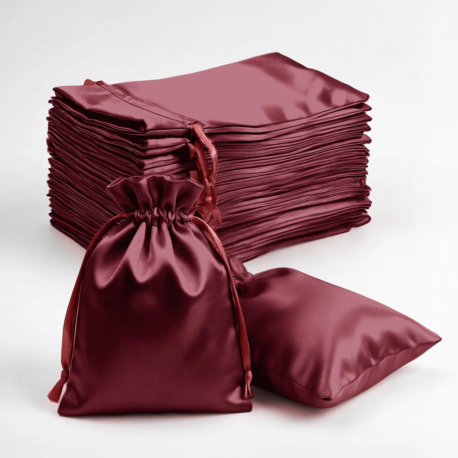 60 Pack Satin Drawstring Favor Gift Bags, Burgundy 3"x4" Jewelry & Candy Bags for Weddings & Parties - Image 8