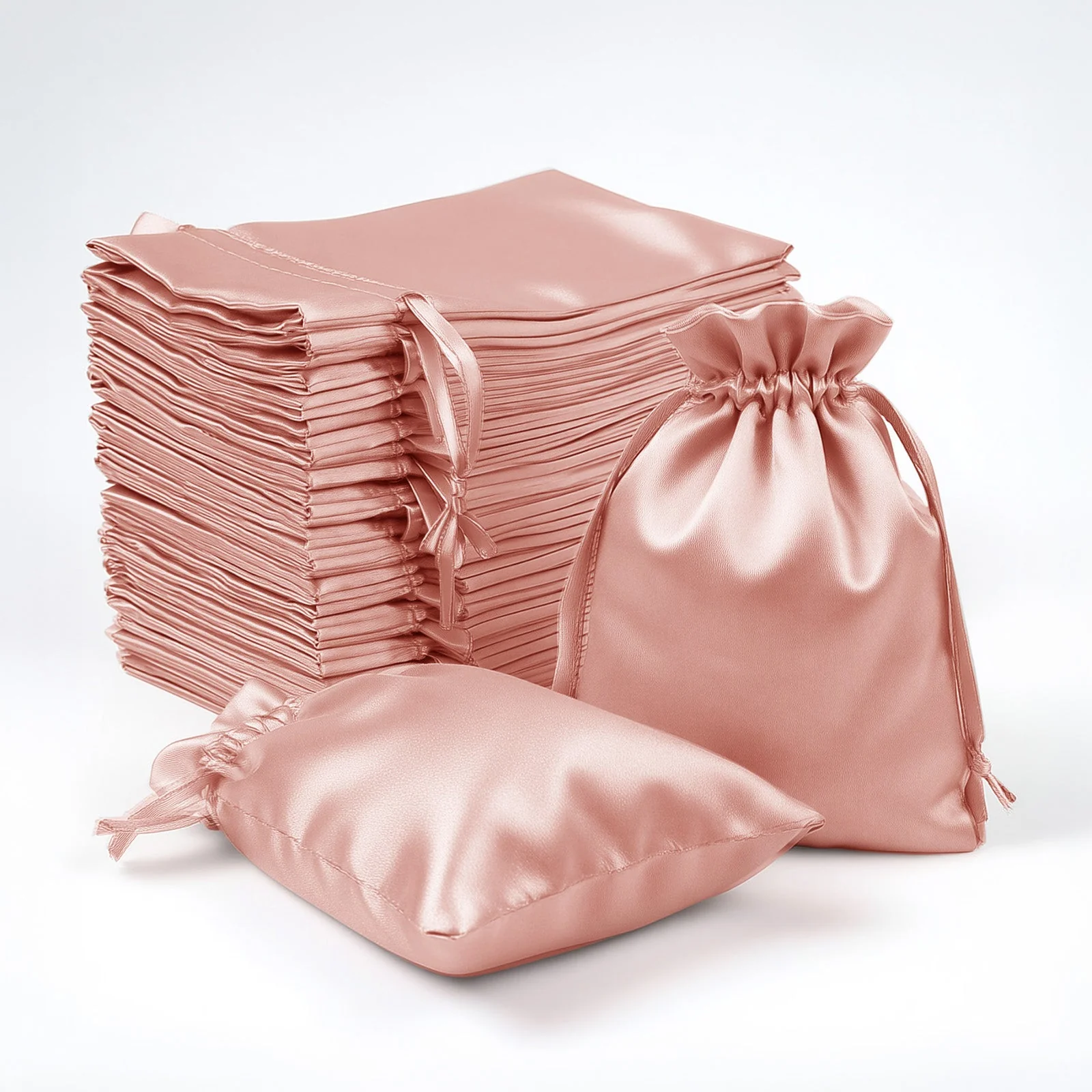 60 Pack Satin Drawstring Favor Gift Bags, Dusty Rose 3"x4" Jewelry & Candy Bags for Weddings & Parties
