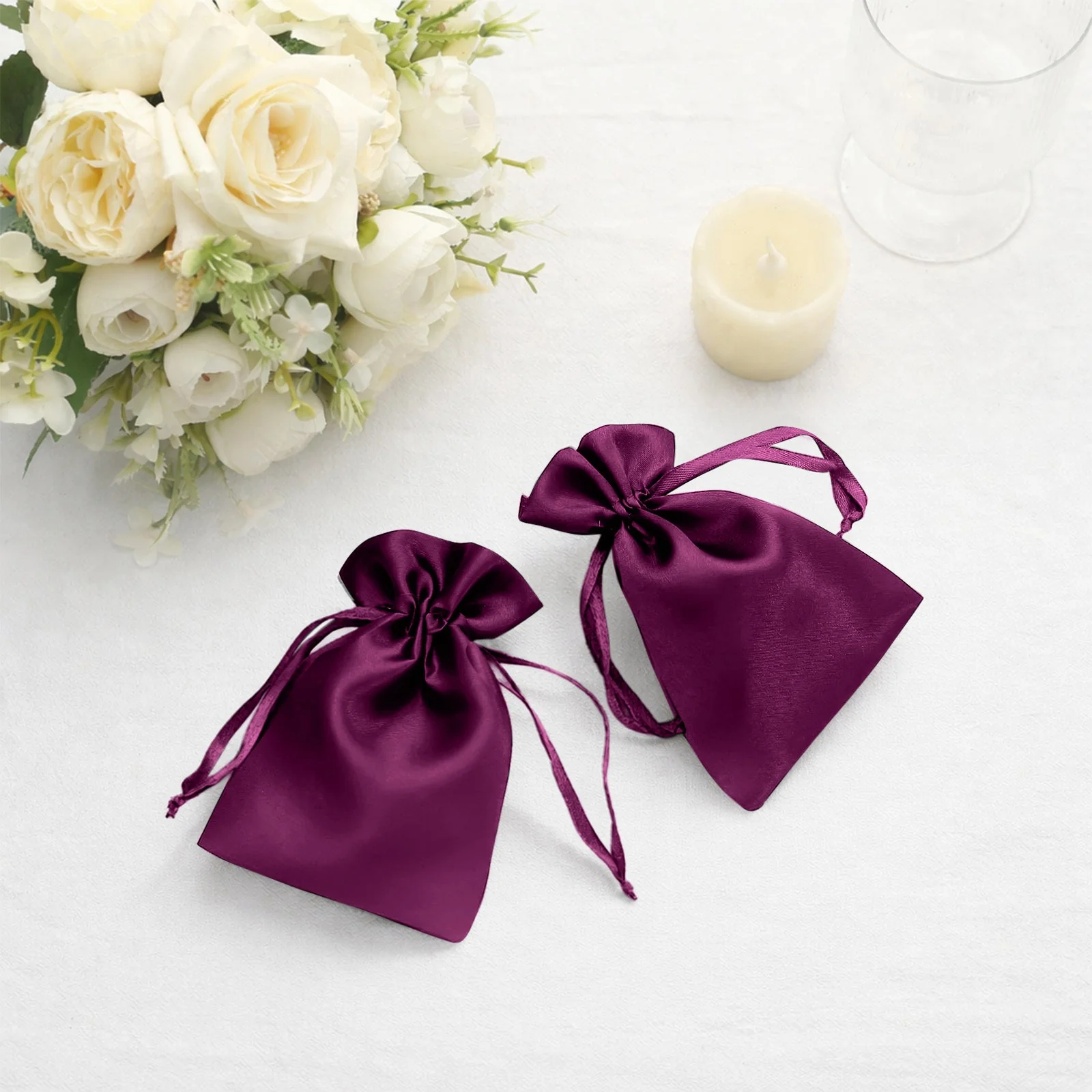 60 Pack Satin Drawstring Favor Gift Bags, Eggplant 3"x4" Jewelry & Candy Bags for Weddings & Parties - Image 6