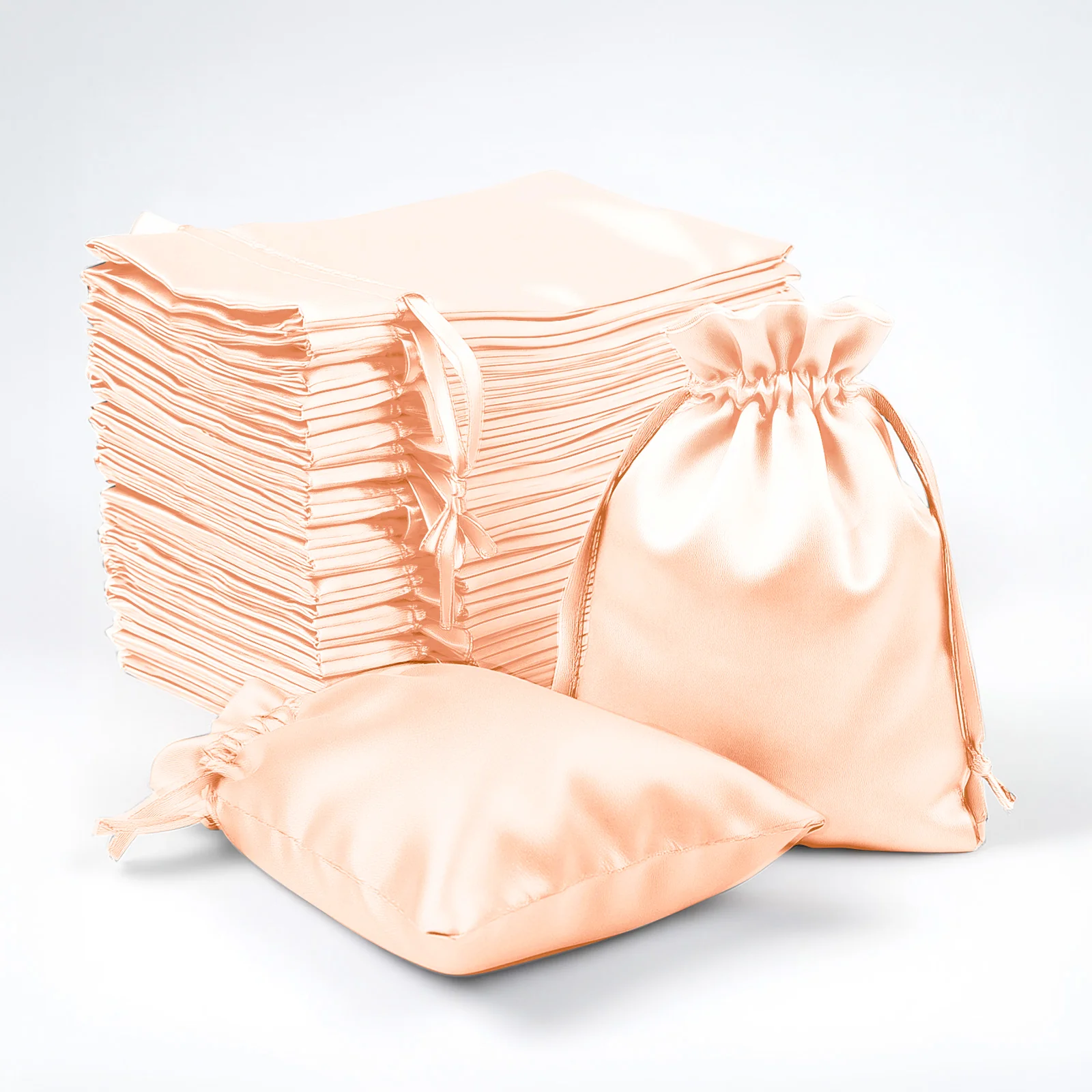 60 Pack Satin Drawstring Favor Gift Bags, Peach 3"x4" Jewelry & Candy Bags for Weddings & Parties