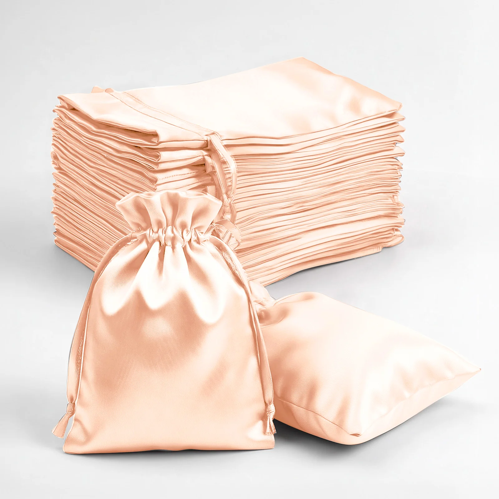 60 Pack Satin Drawstring Favor Gift Bags, Peach 3"x4" Jewelry & Candy Bags for Weddings & Parties - Image 6