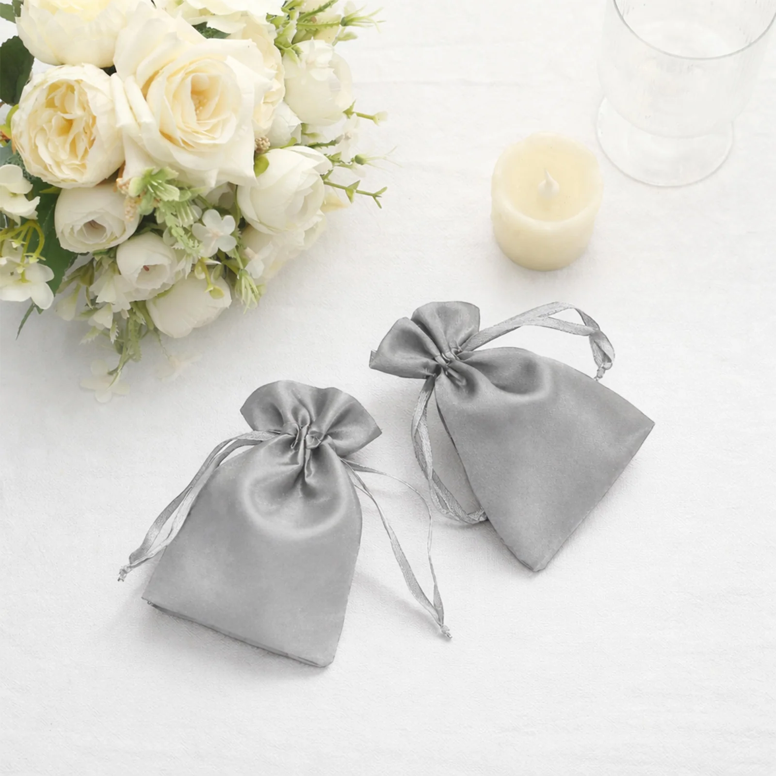 60 Pack Satin Drawstring Favor Bags, Silver 3"x4" Jewelry & Candy Gift Bags for Weddings & Parties - Image 7